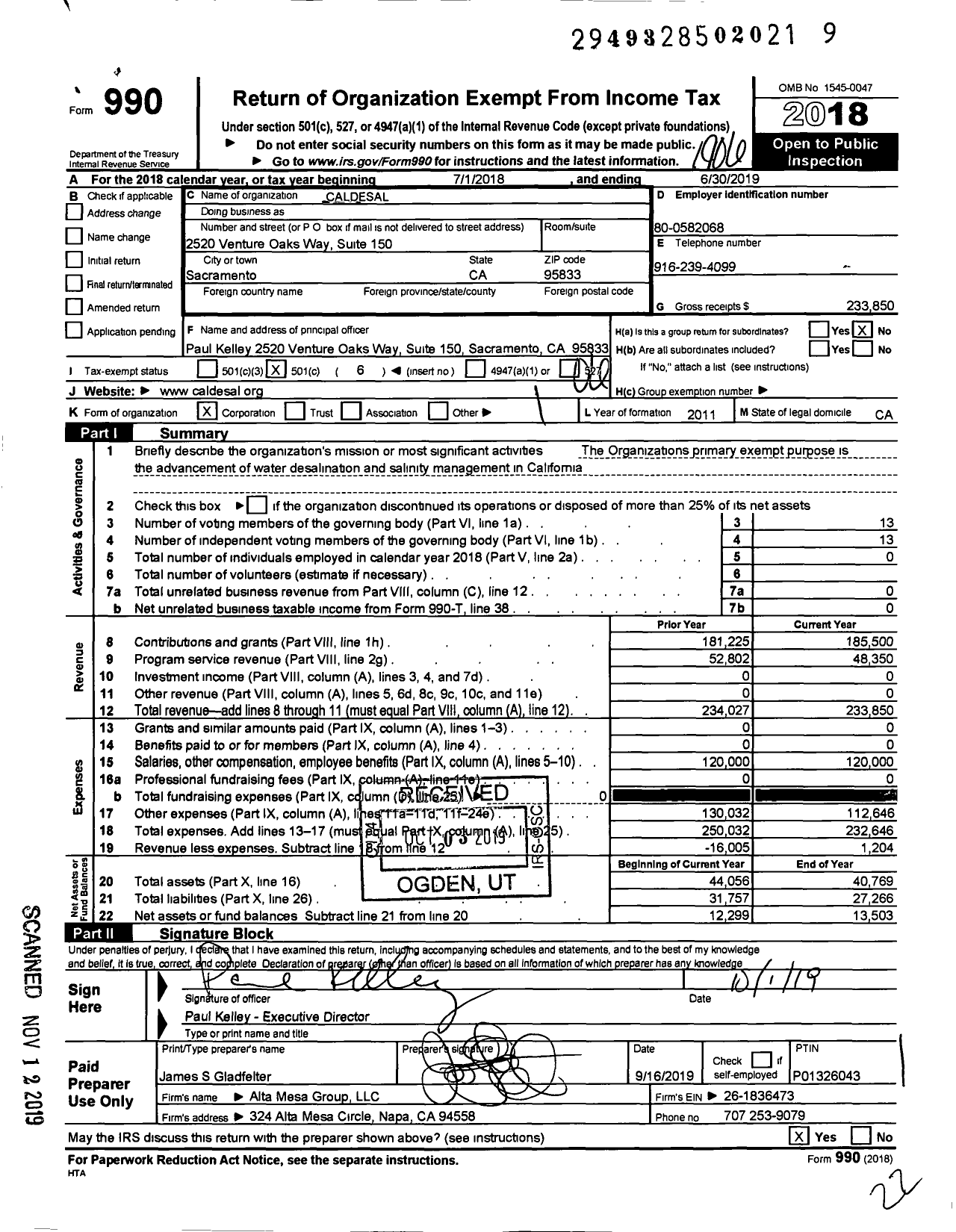 Image of first page of 2018 Form 990O for Caldesal