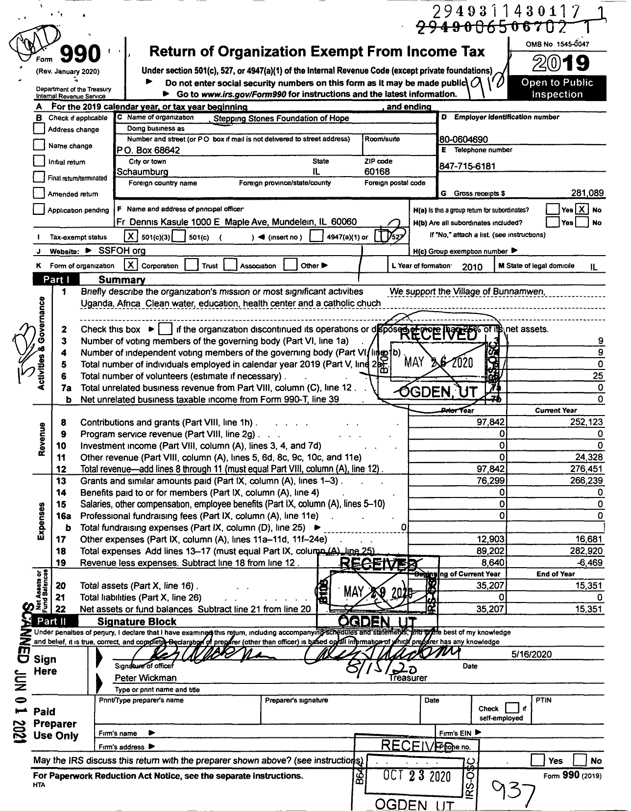 Image of first page of 2019 Form 990 for Stepping Stones Foundation Of Hope