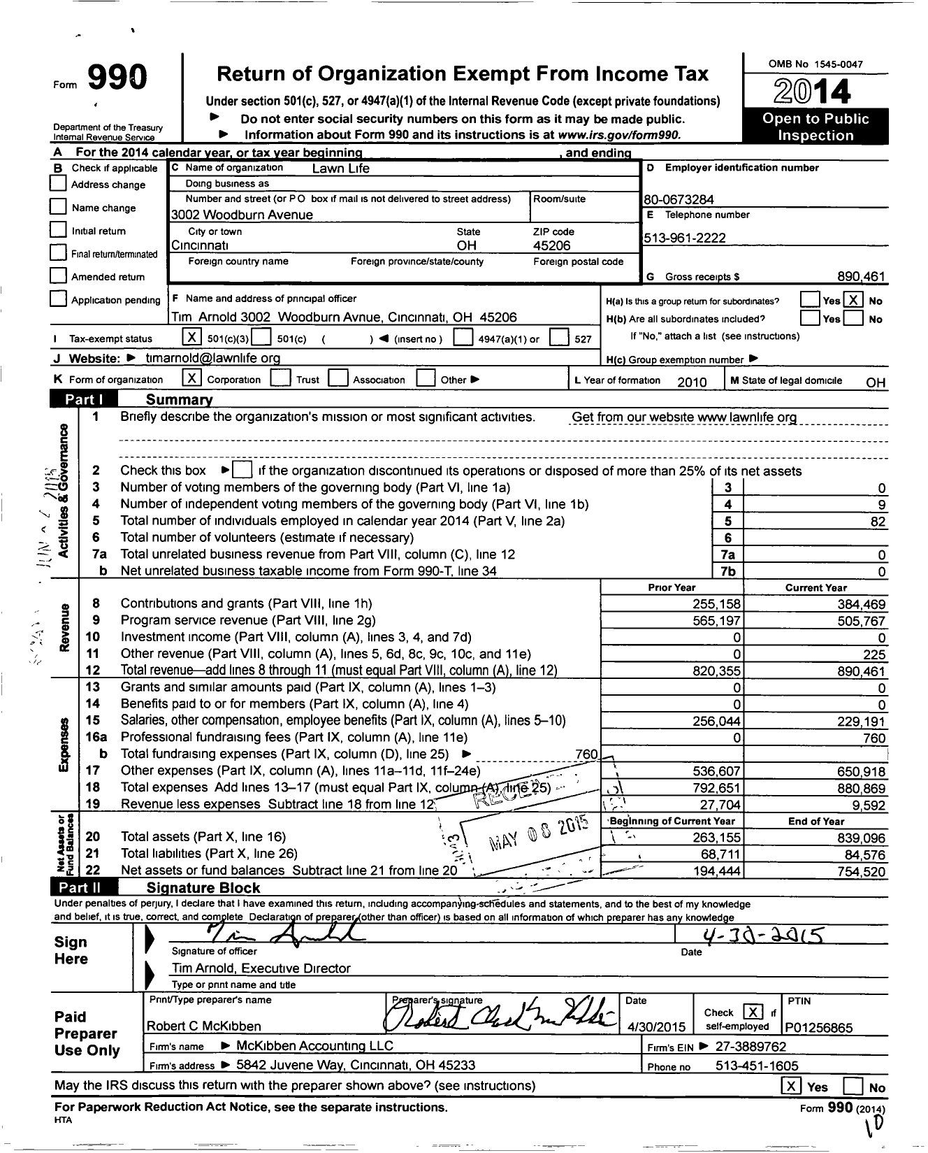 Image of first page of 2014 Form 990 for Lawn Life