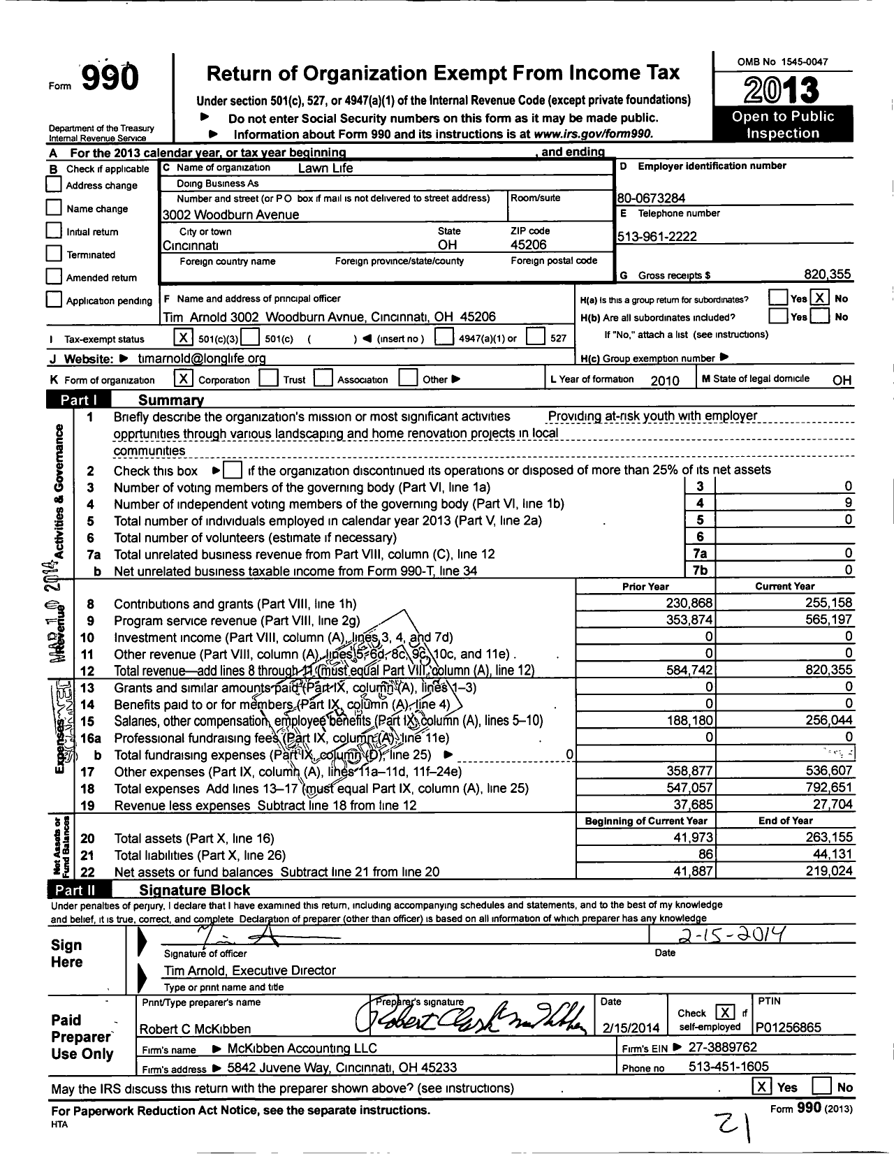 Image of first page of 2013 Form 990 for Lawn Life