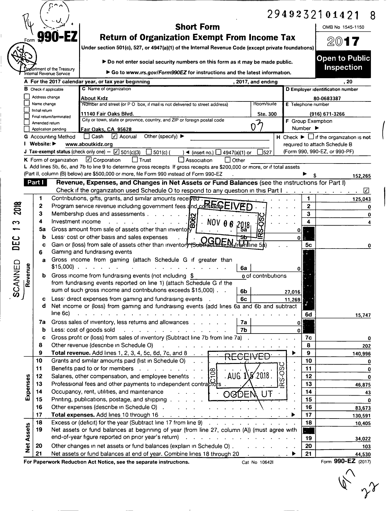 Image of first page of 2017 Form 990EZ for About Kidz