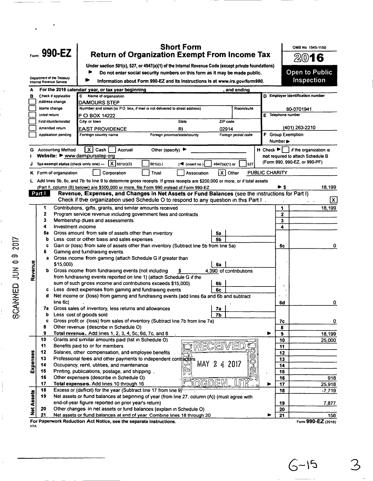 Image of first page of 2016 Form 990EZ for Damours Step