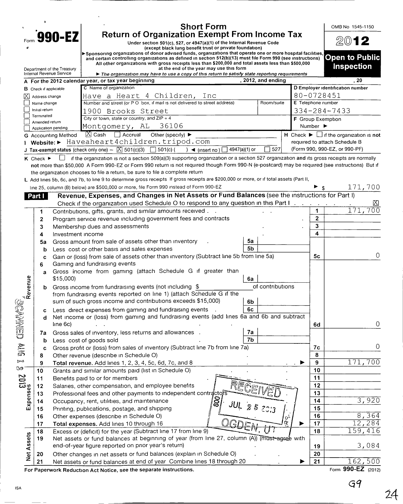 Image of first page of 2012 Form 990EZ for Have A Heart 4 Children