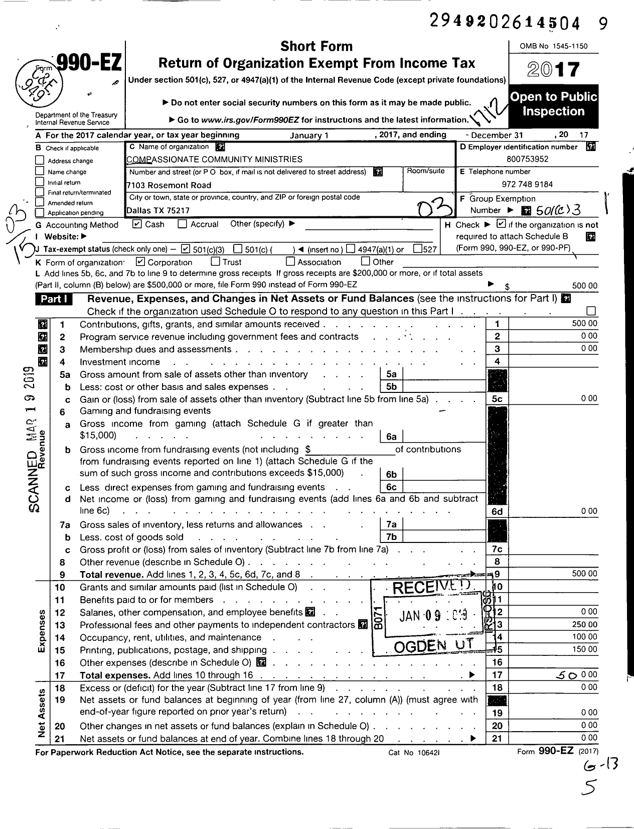 Image of first page of 2017 Form 990EZ for Compassionate Community Ministries