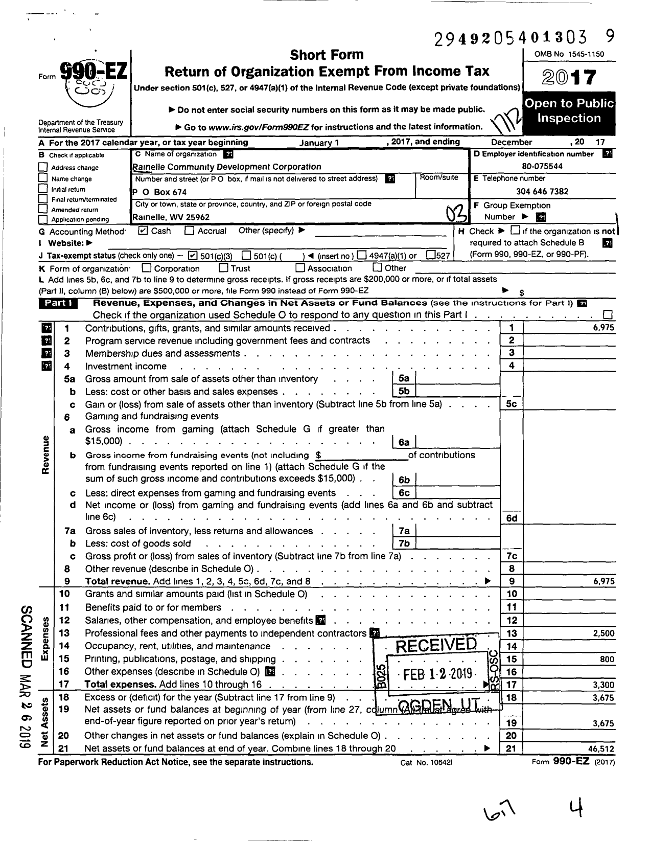 Image of first page of 2017 Form 990EZ for Rainelle Community Development Corporation