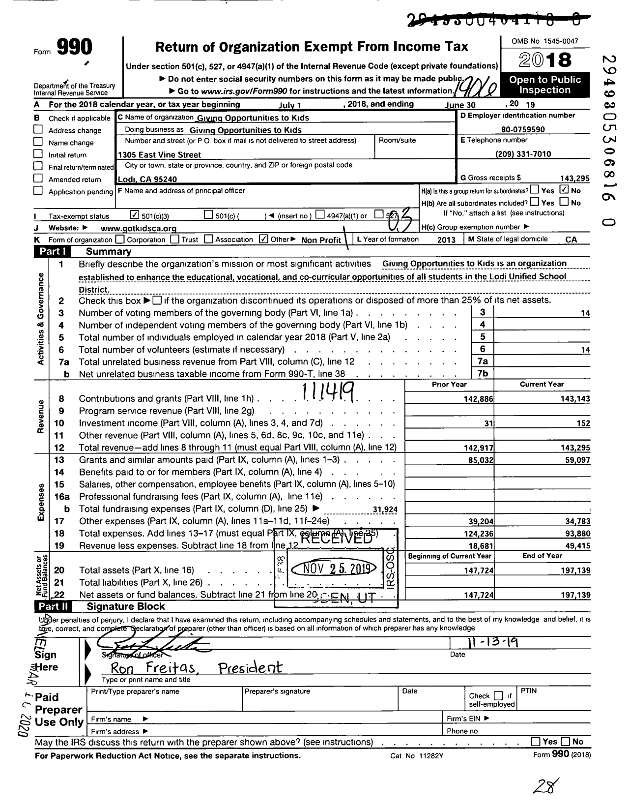 Image of first page of 2018 Form 990 for Giving Opportunities To Kids