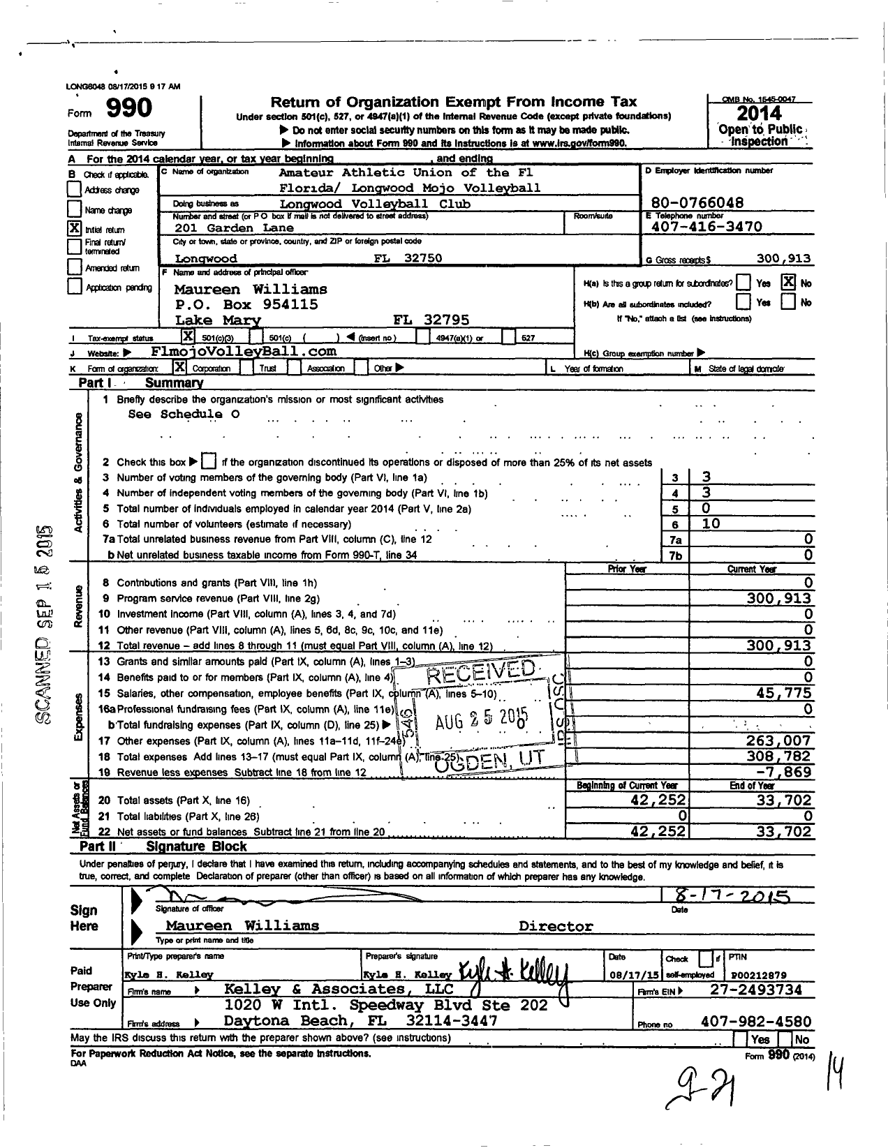 Image of first page of 2014 Form 990 for Amateur Athletic Union - Florida Mojo Volleyball Club