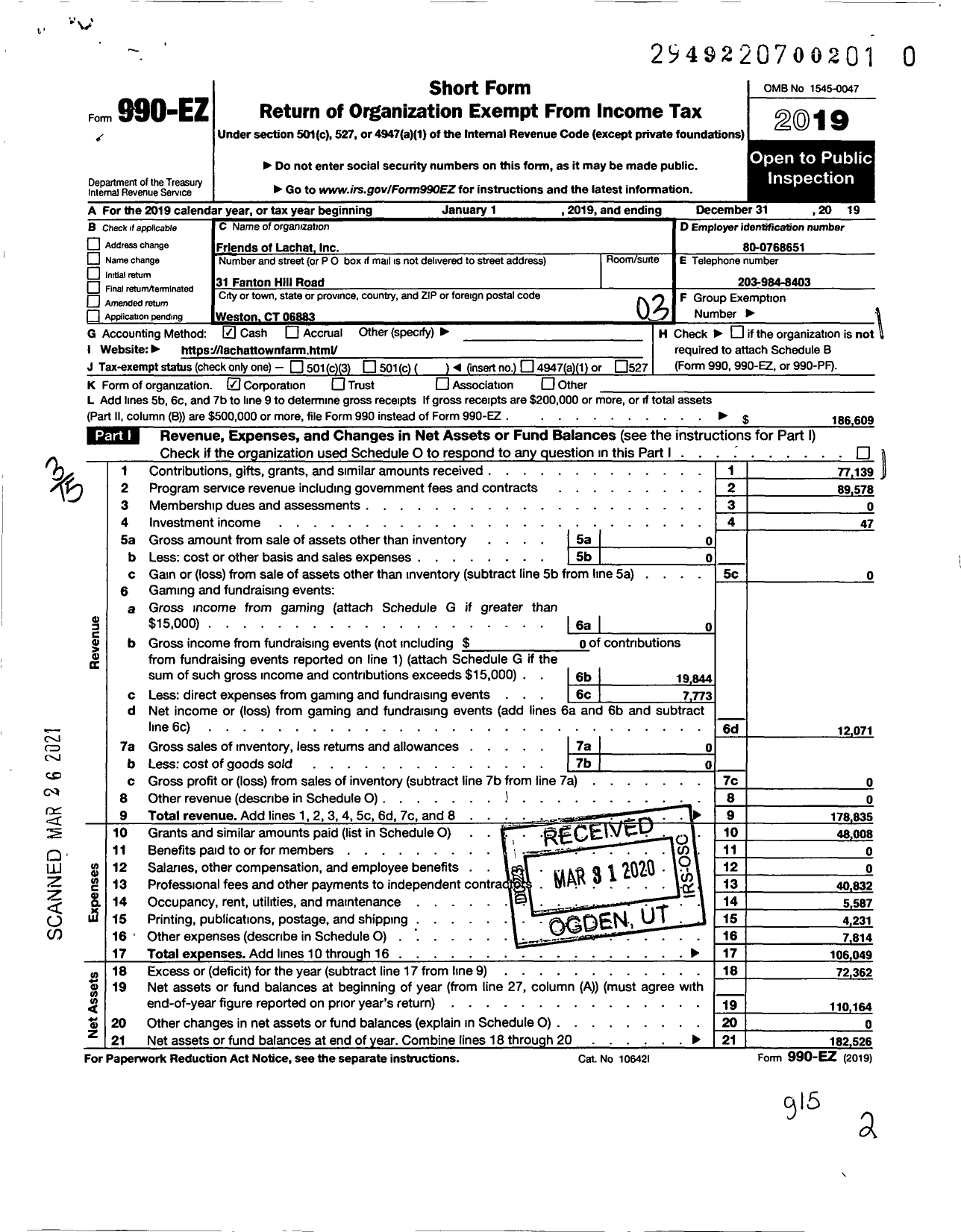 Image of first page of 2019 Form 990EZ for Friends of Lachat