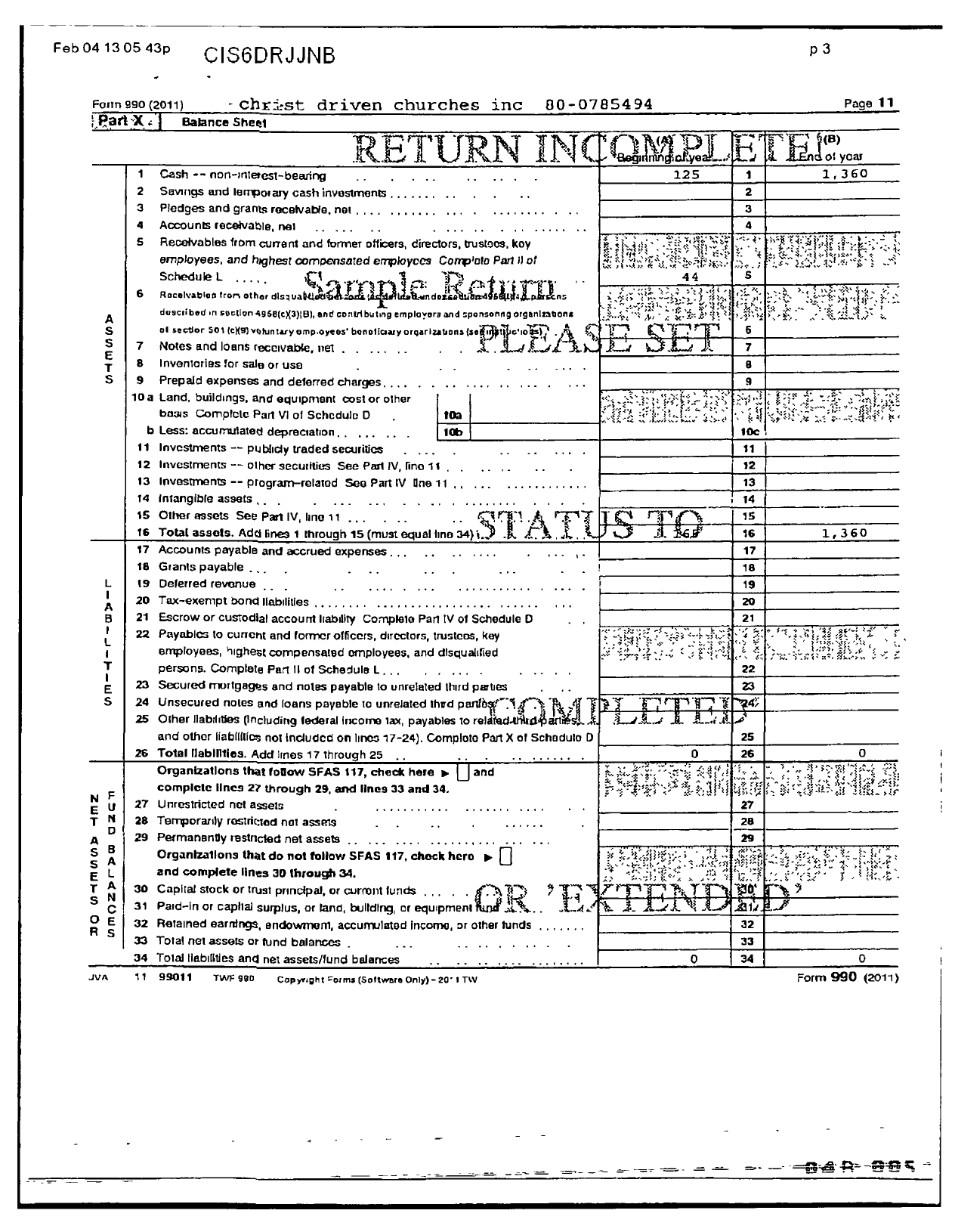 Image of first page of 2011 Form 990OR for Christ Driven Churches World Wide