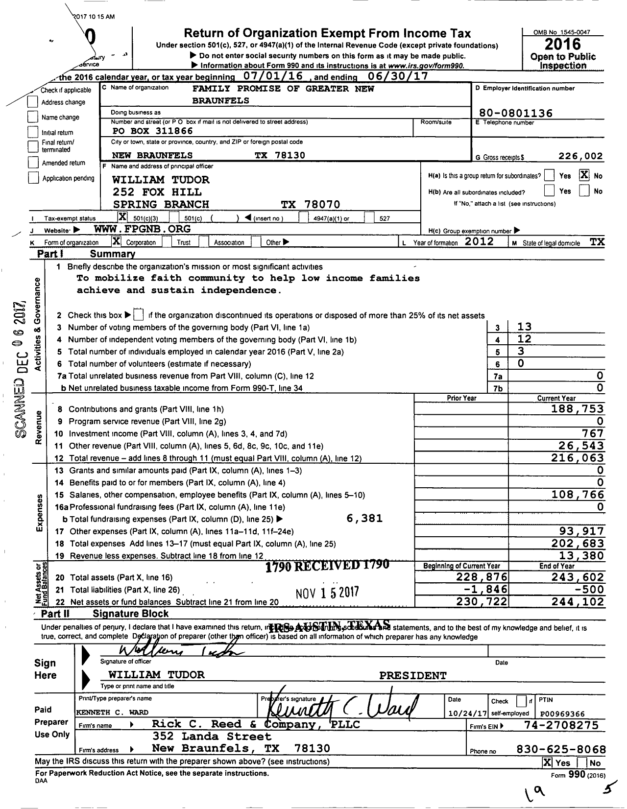 Image of first page of 2016 Form 990 for Family Promise of Greater New Braunfels