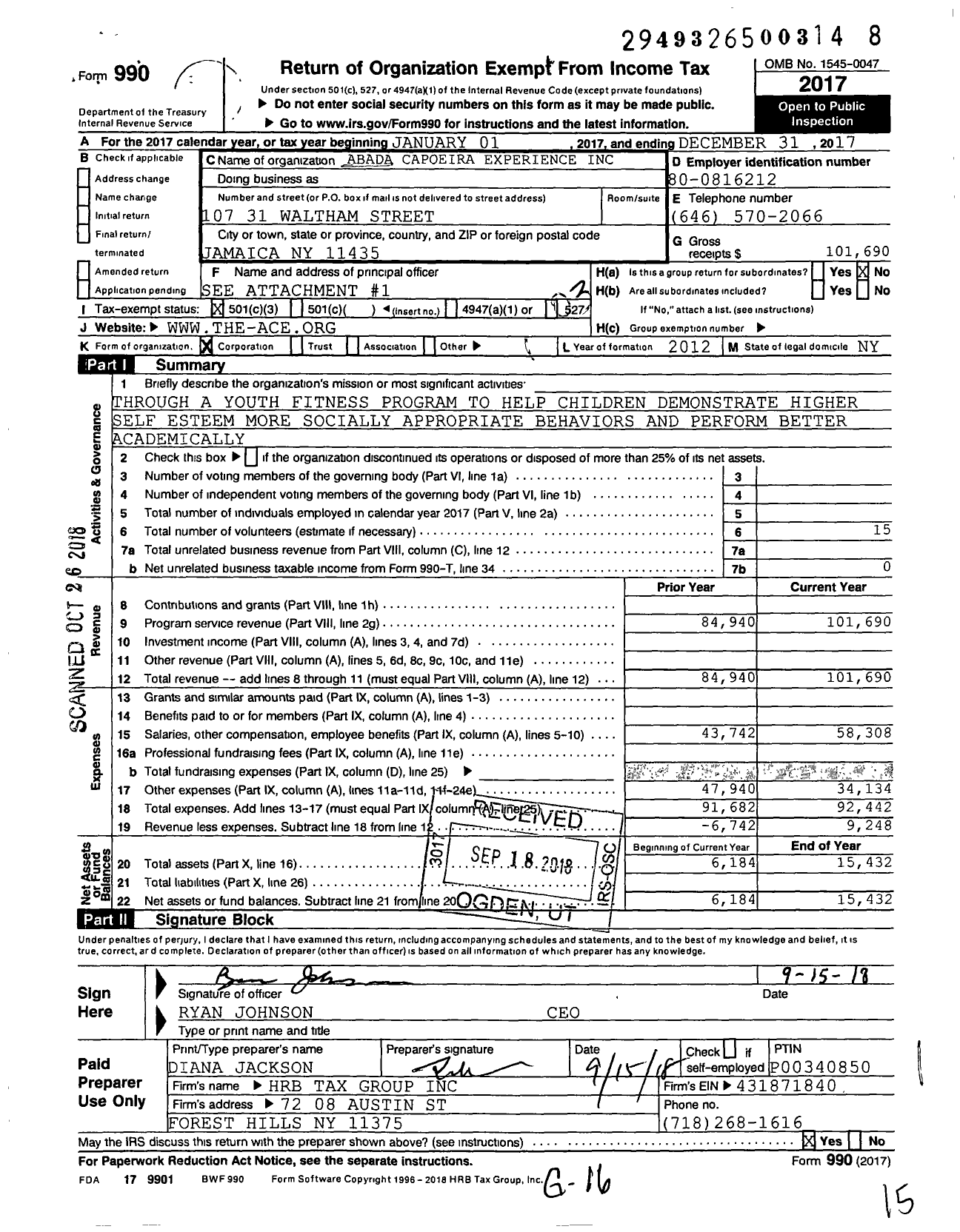 Image of first page of 2017 Form 990 for Abada Capoeira Experience