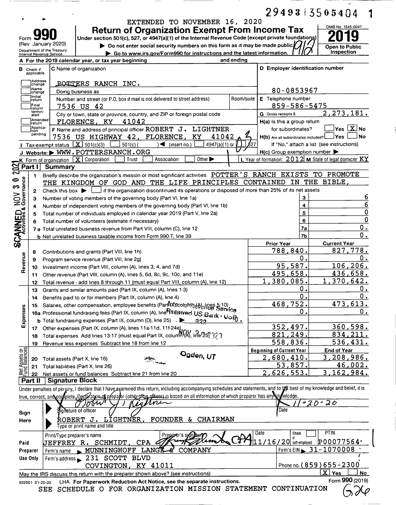 Image of first page of 2019 Form 990 for Potters Ranch