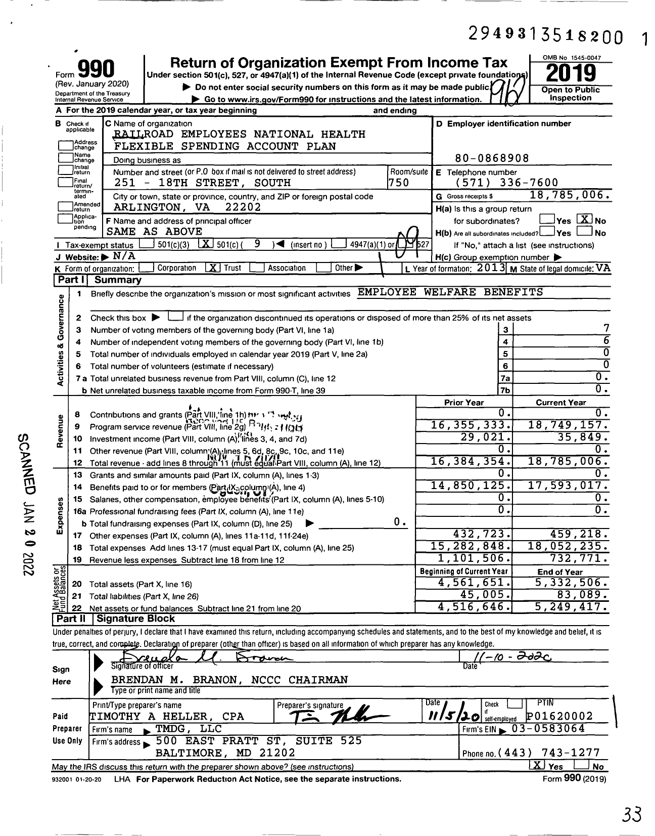 Image of first page of 2019 Form 990O for Railroad Employees National Health Flexible Spending Account Plan