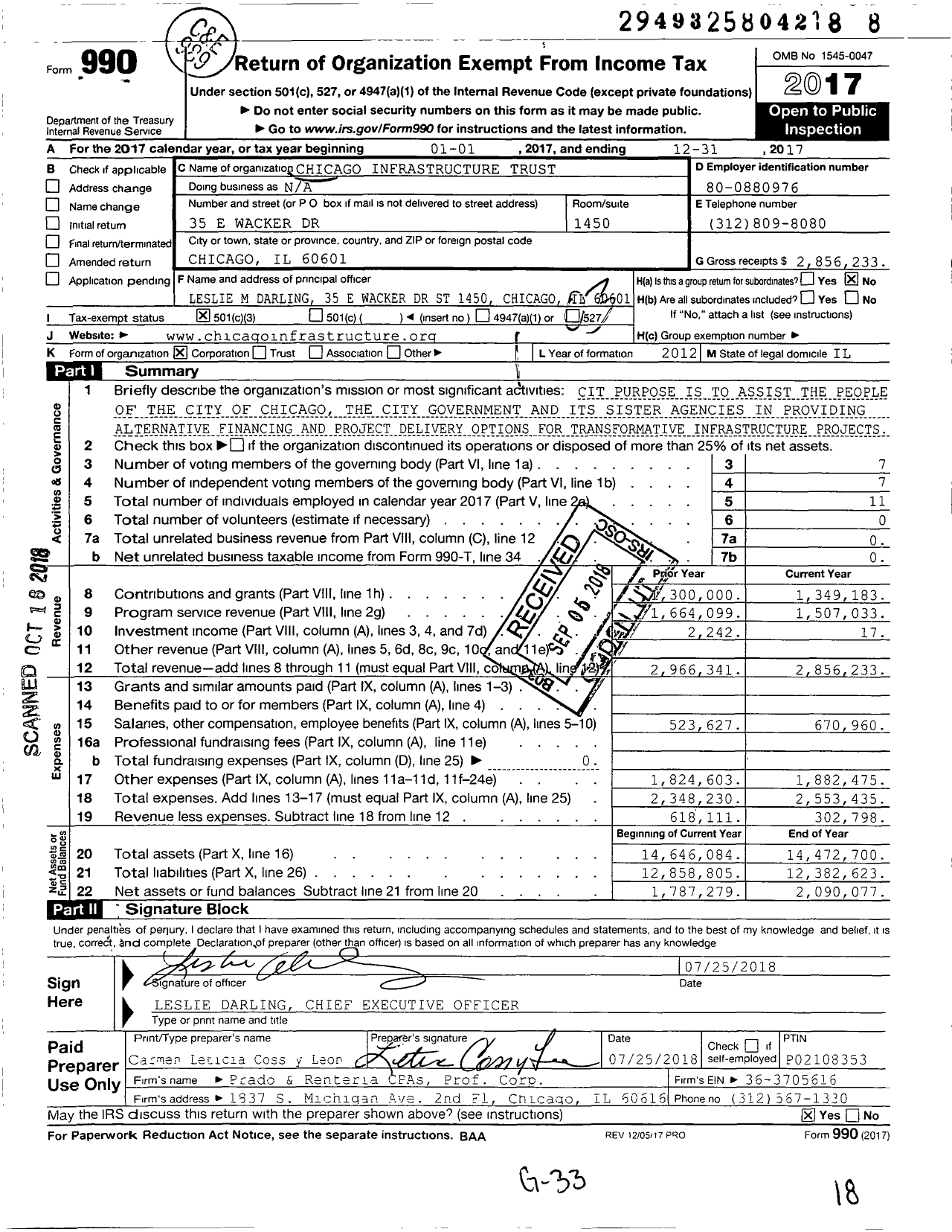 Image of first page of 2017 Form 990 for Chicago Infrastructure Trust
