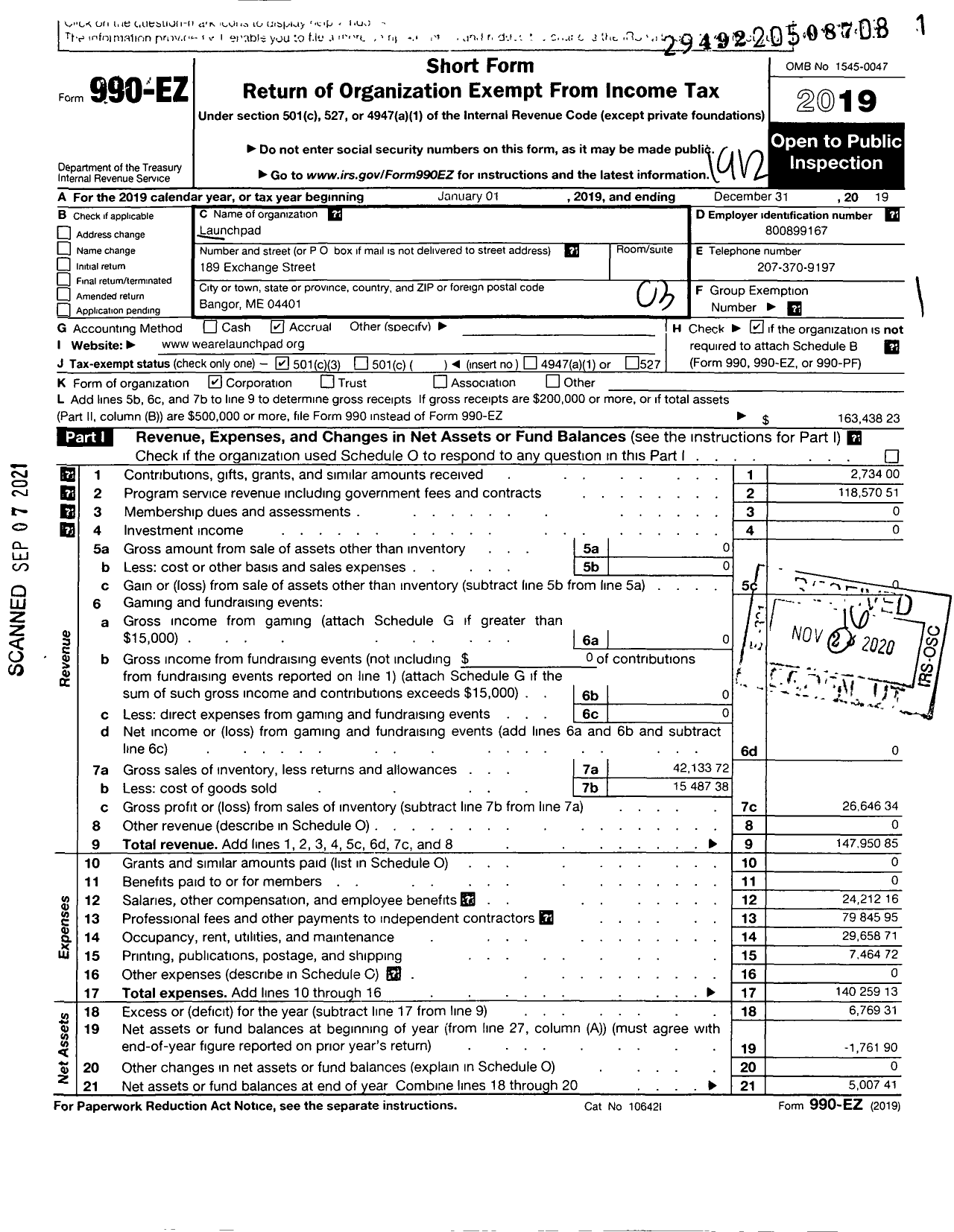 Image of first page of 2019 Form 990EZ for Launchpad