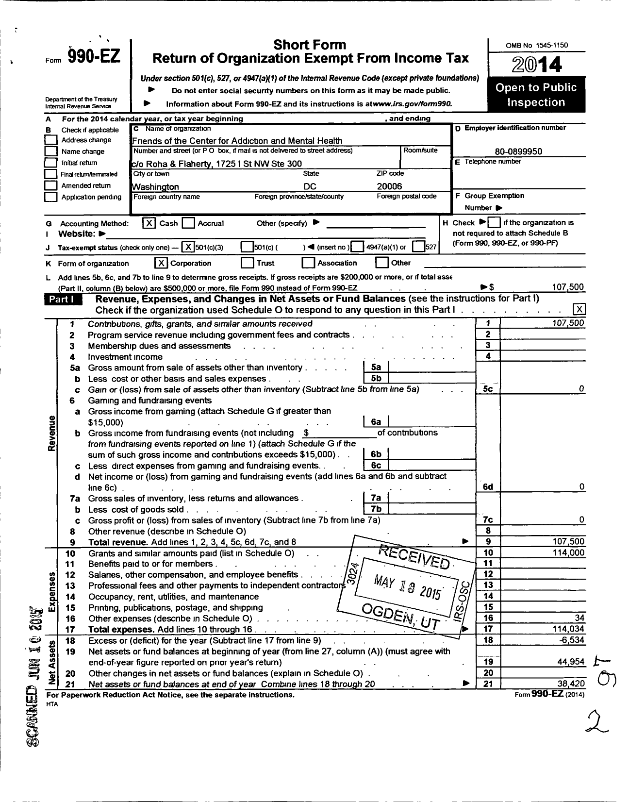 Image of first page of 2014 Form 990EZ for Friends of the Centre for Addiction and Mental Health