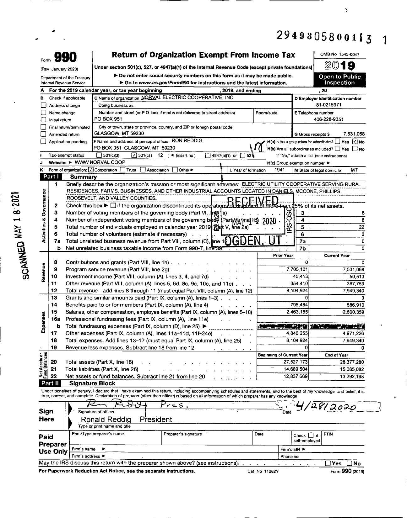 Image of first page of 2019 Form 990O for Norval Electric Cooperative