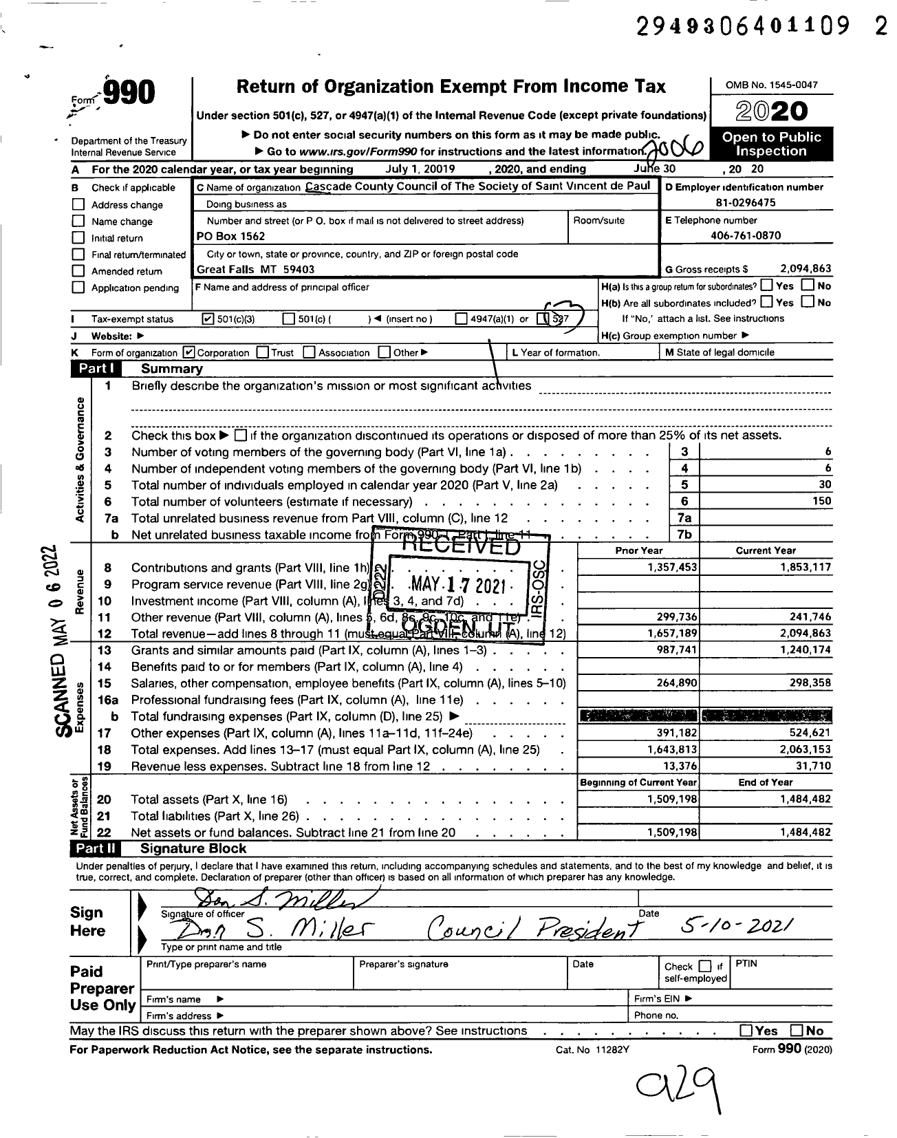 Image of first page of 2019 Form 990 for St Vincent de Paul of North Central Montana