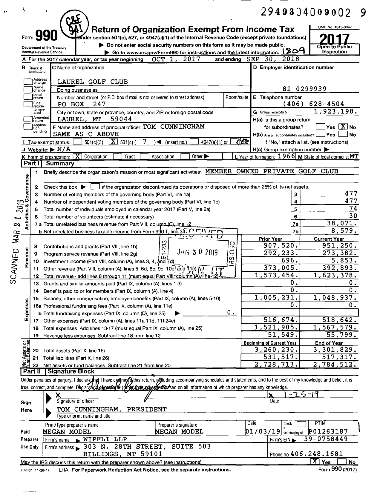 Image of first page of 2017 Form 990O for Laurel Golf Club