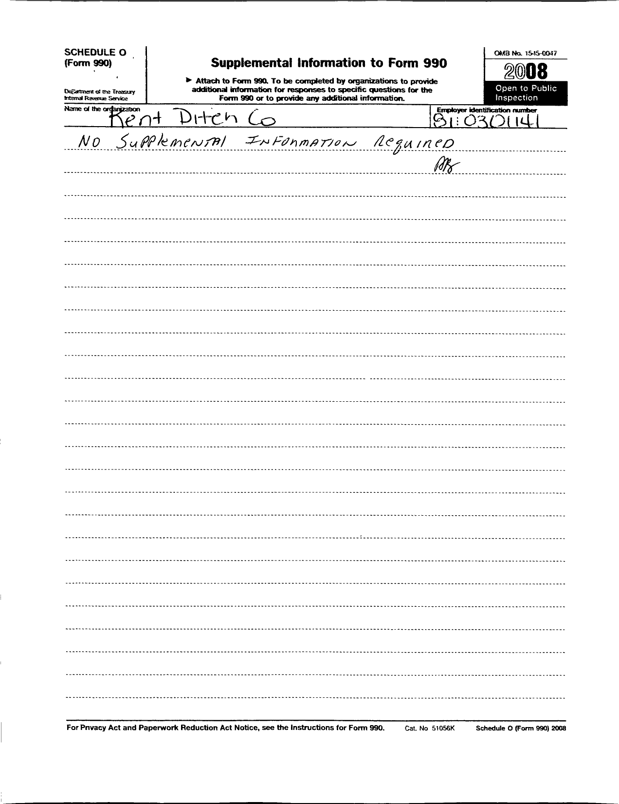 Image of first page of 2008 Form 990OR for Kent Ditch Company