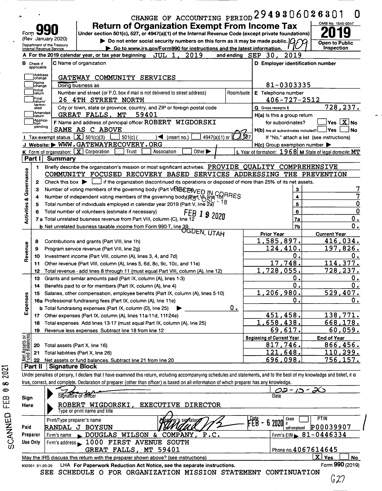 Image of first page of 2018 Form 990 for Gateway Community Services