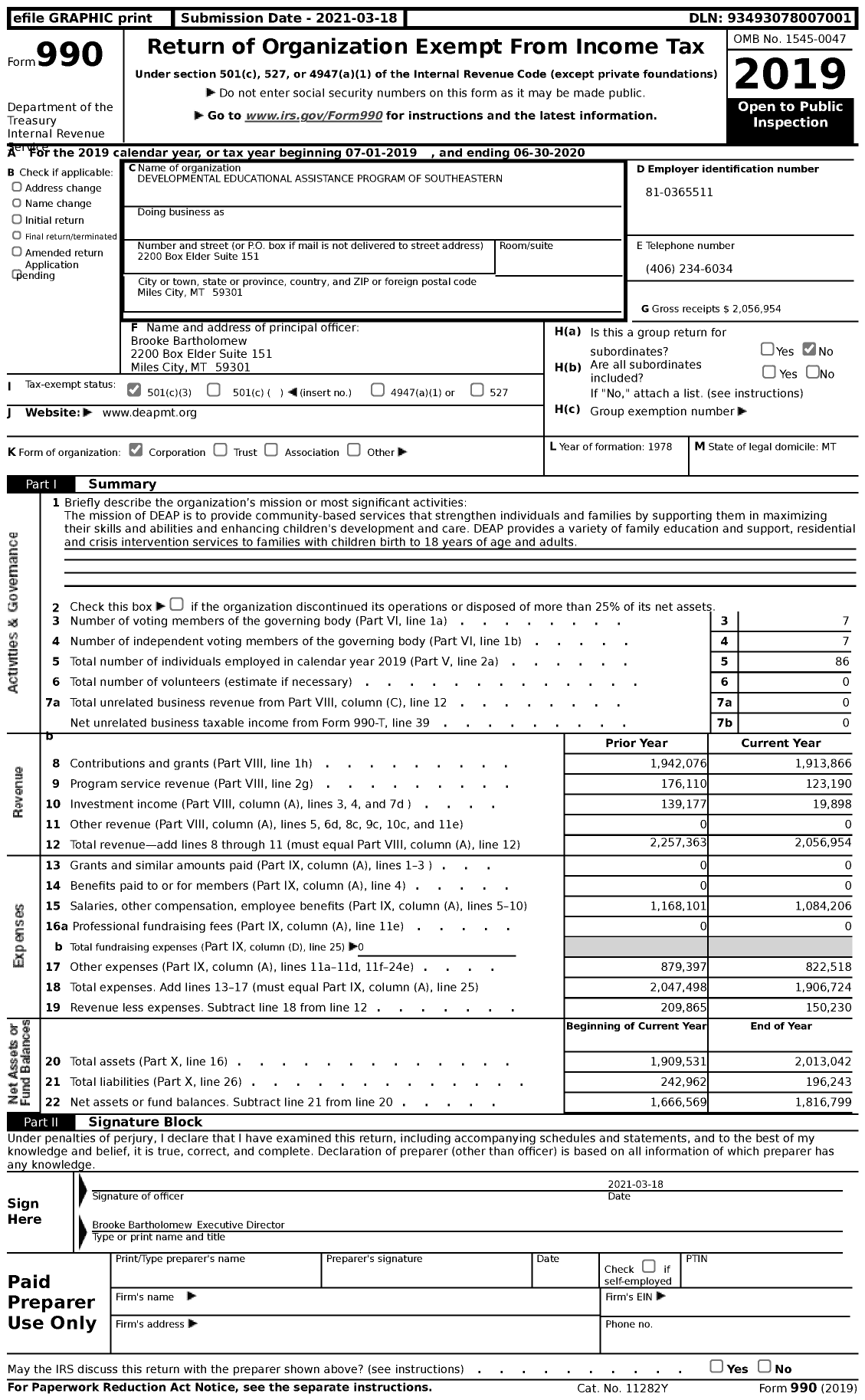 Image of first page of 2019 Form 990 for Developmental Educational Assistance Program (DEAP)