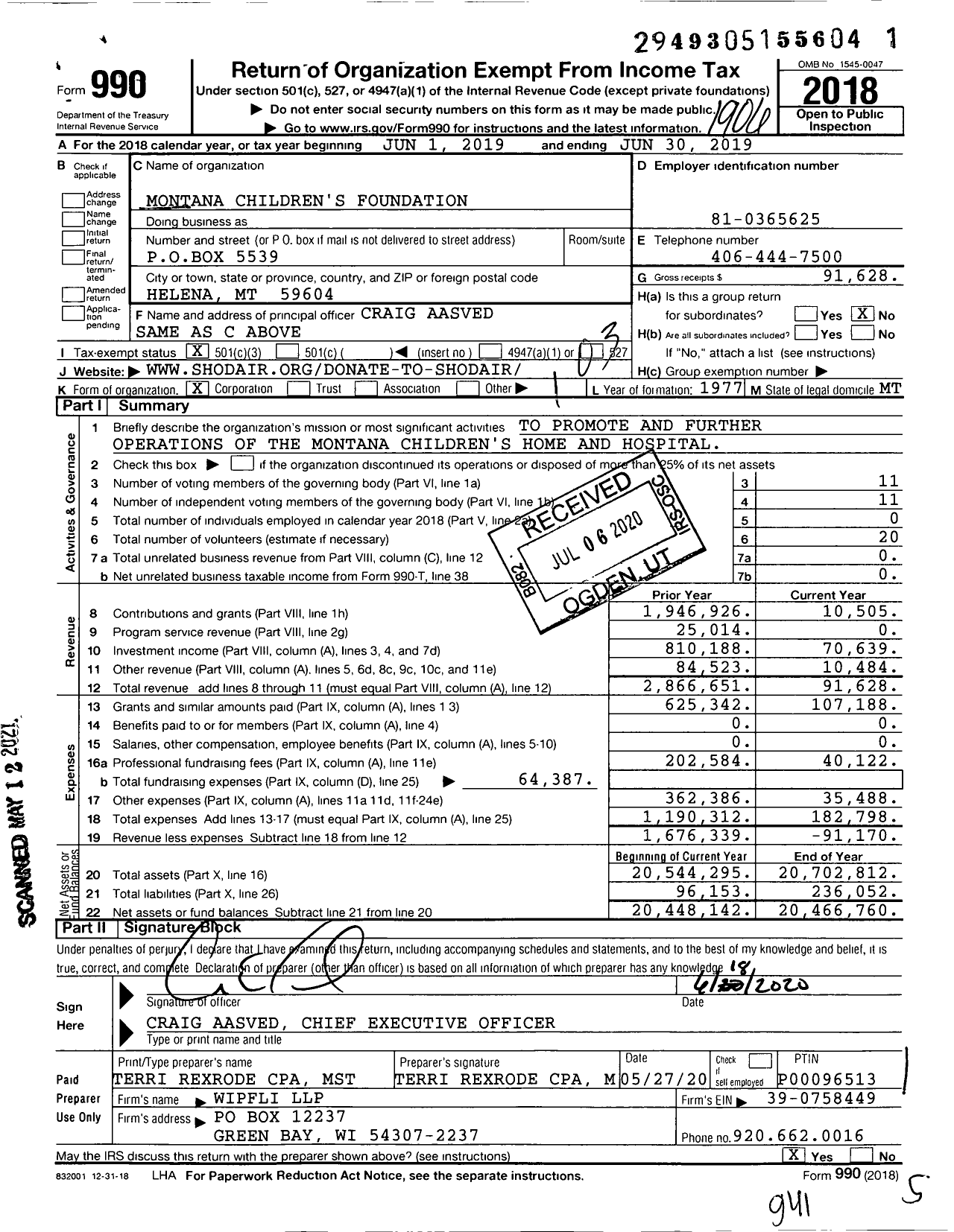 Image of first page of 2018 Form 990 for Montana Children's Foundation