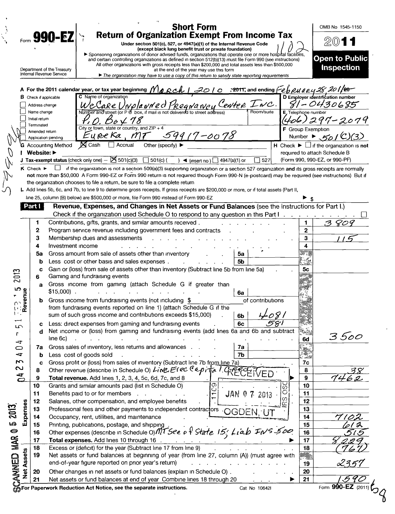 Image of first page of 2010 Form 990EZ for We Care Unplanned Pregnancy Center