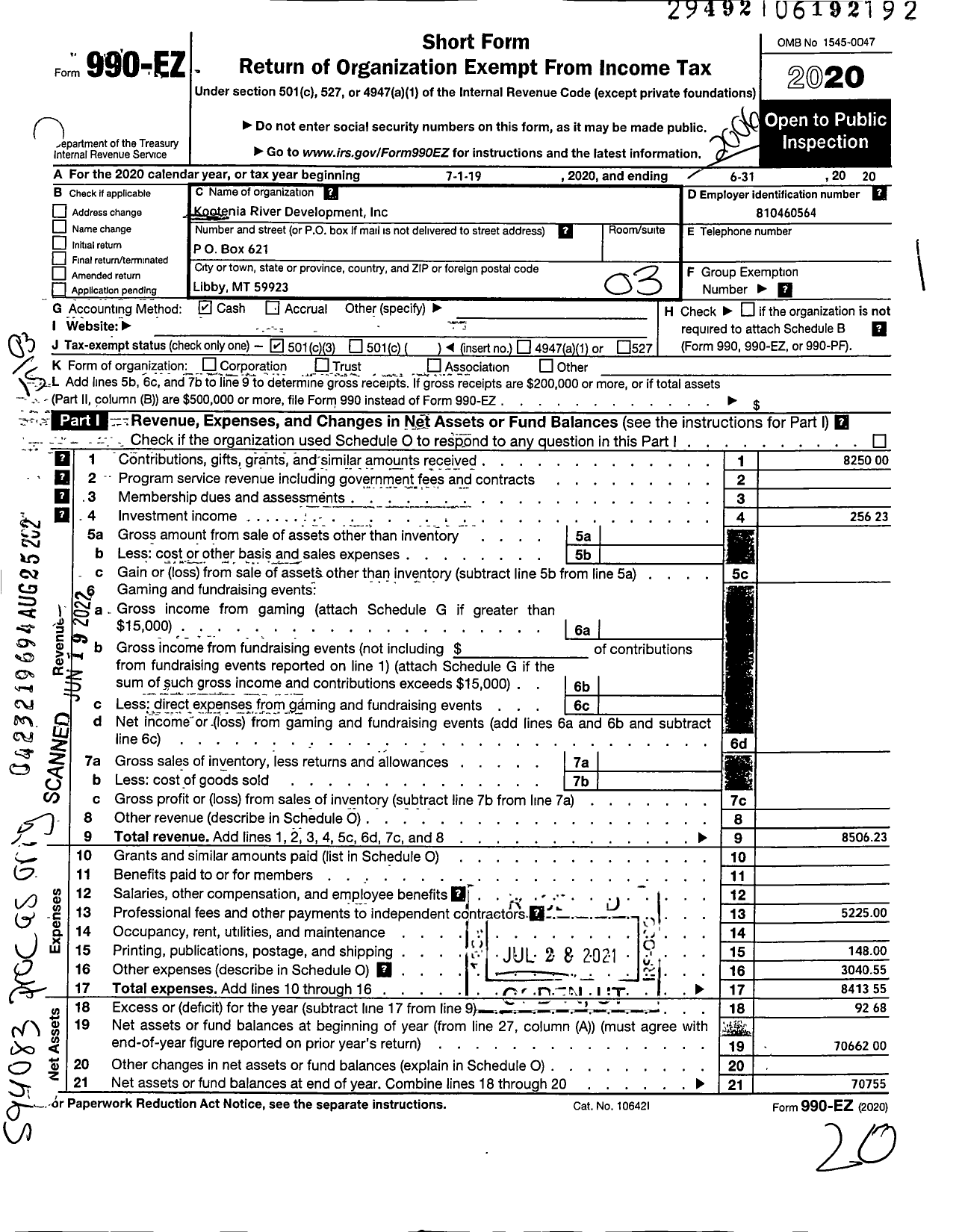 Image of first page of 2019 Form 990EZ for Kootenai River Development Council