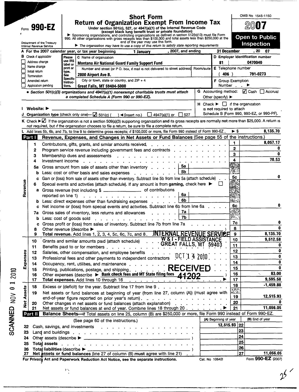 Image of first page of 2007 Form 990O for Montana Air National Guard Family Support Fund FSP