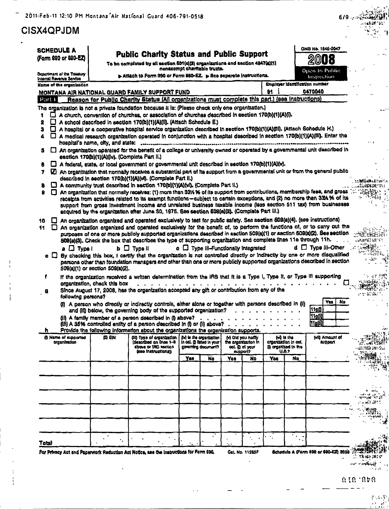 Image of first page of 2008 Form 990ER for Montana Air National Guard Family Support Fund FSP