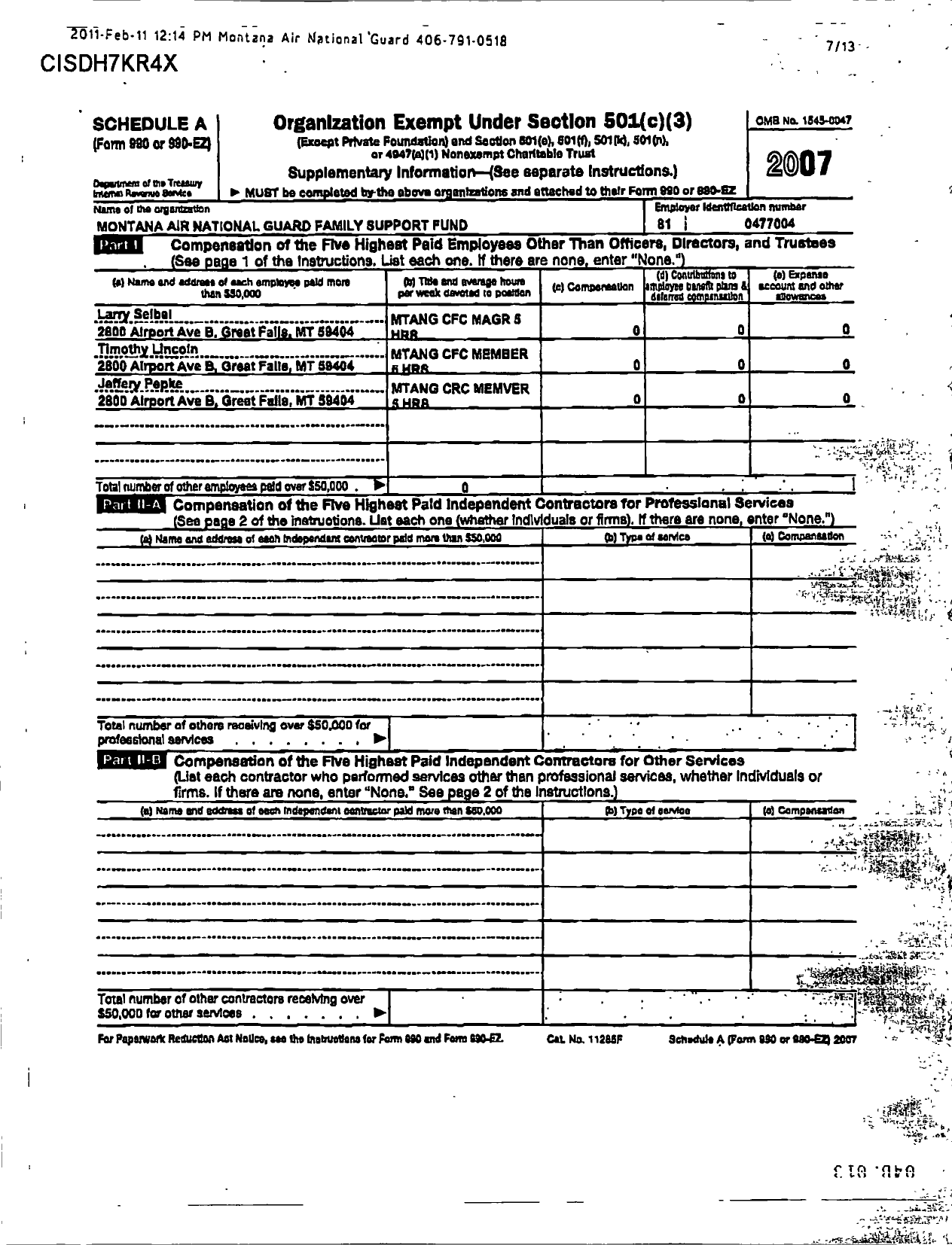 Image of first page of 2007 Form 990ER for Montana Air National Guard Family Support Fund FSP