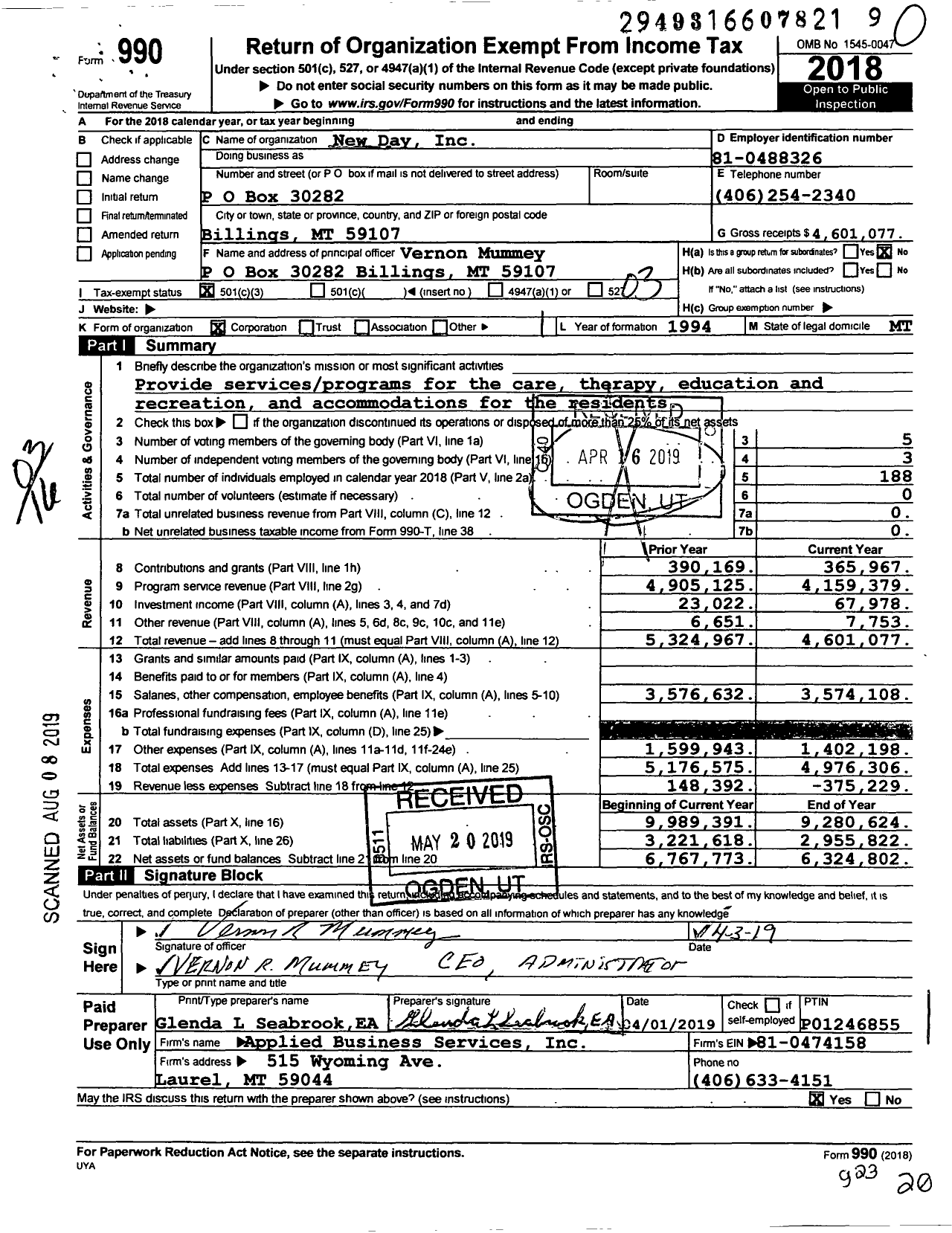 Image of first page of 2018 Form 990 for New Day