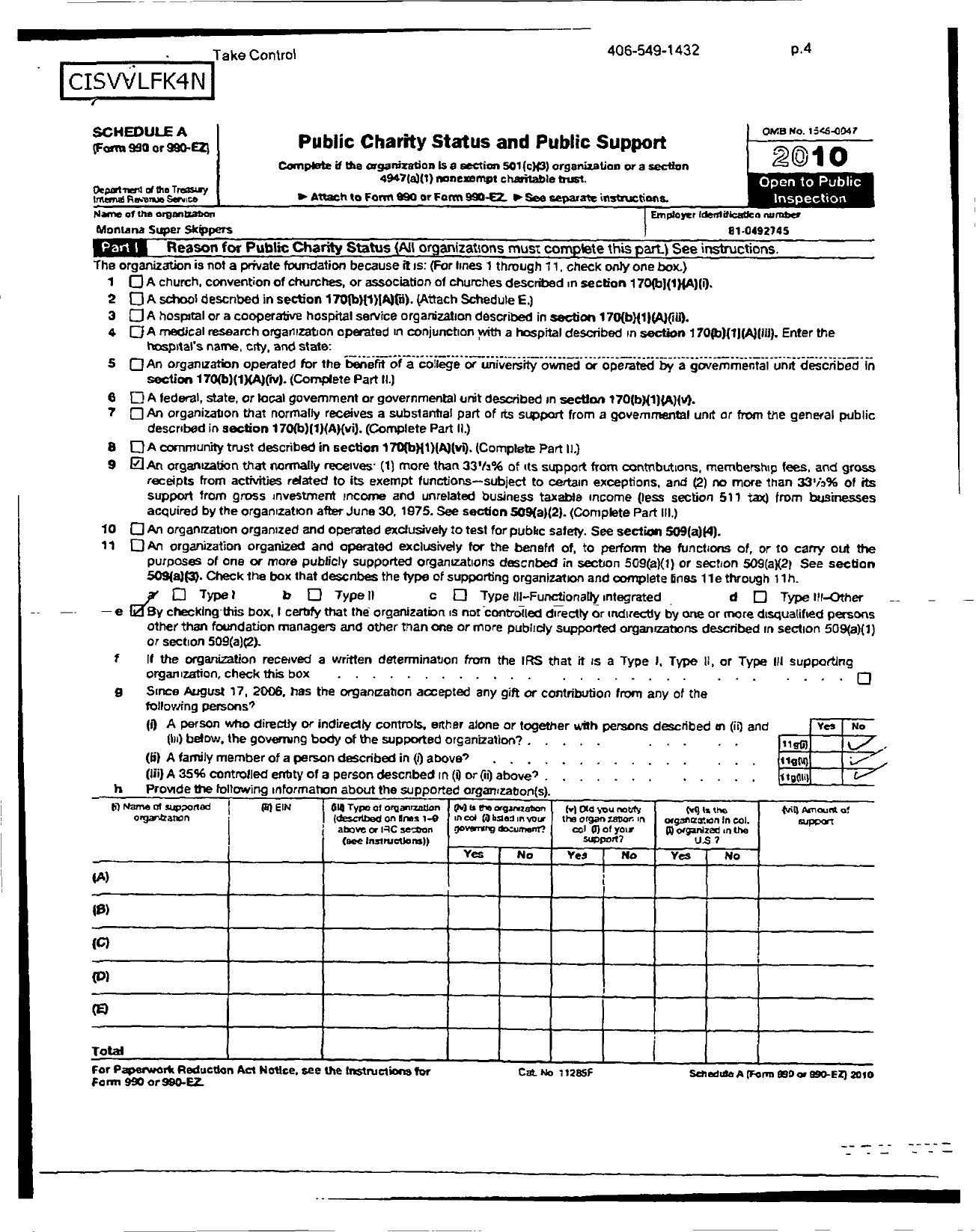 Image of first page of 2010 Form 990ER for Montana Super Skippers