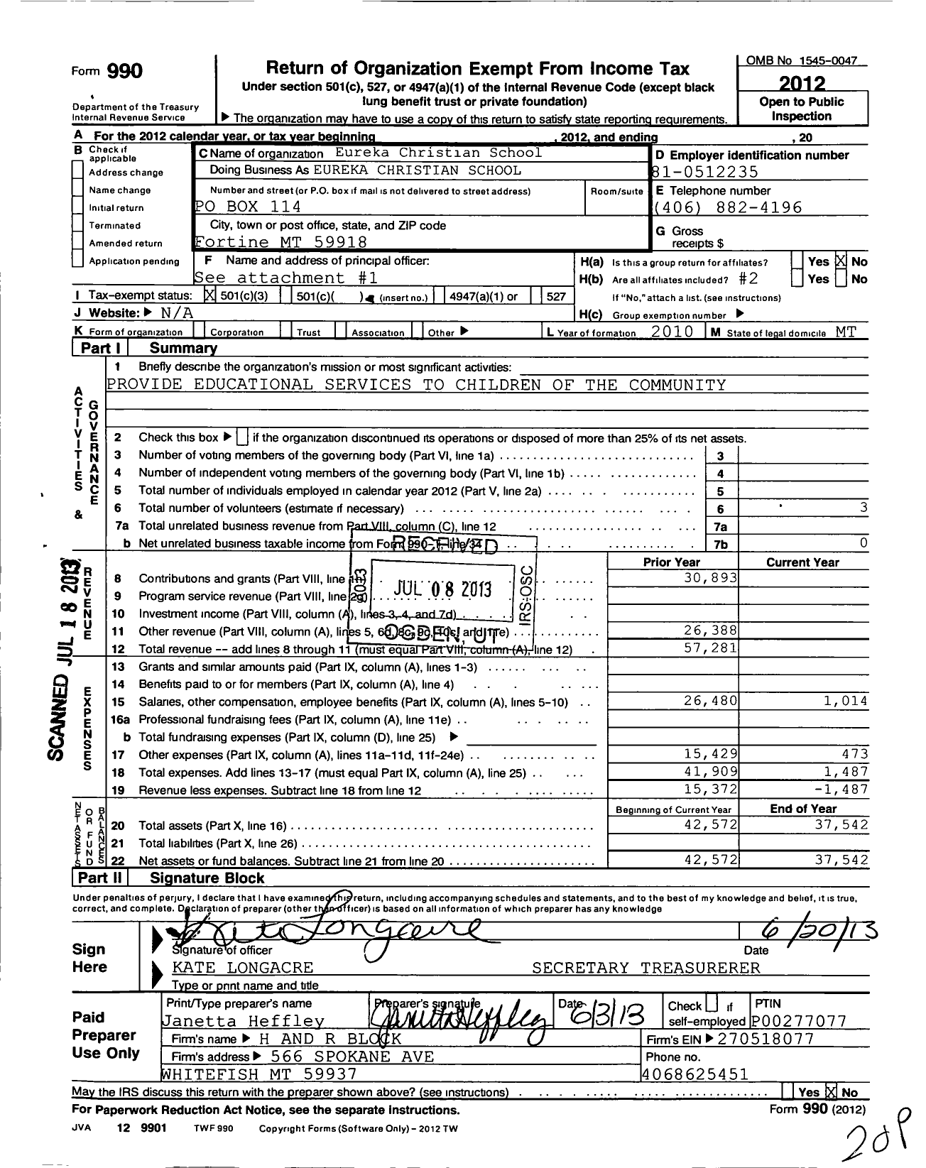 Image of first page of 2012 Form 990 for Champions Choice for Early Learning