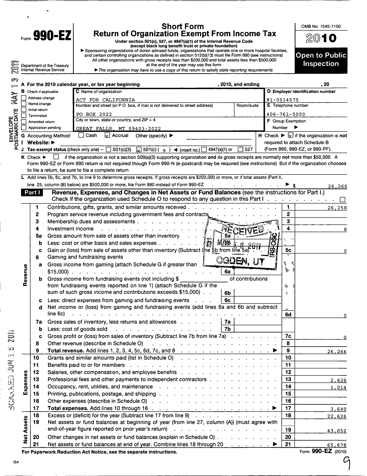 Image of first page of 2010 Form 990EO for American Contractors Trust for the State of California