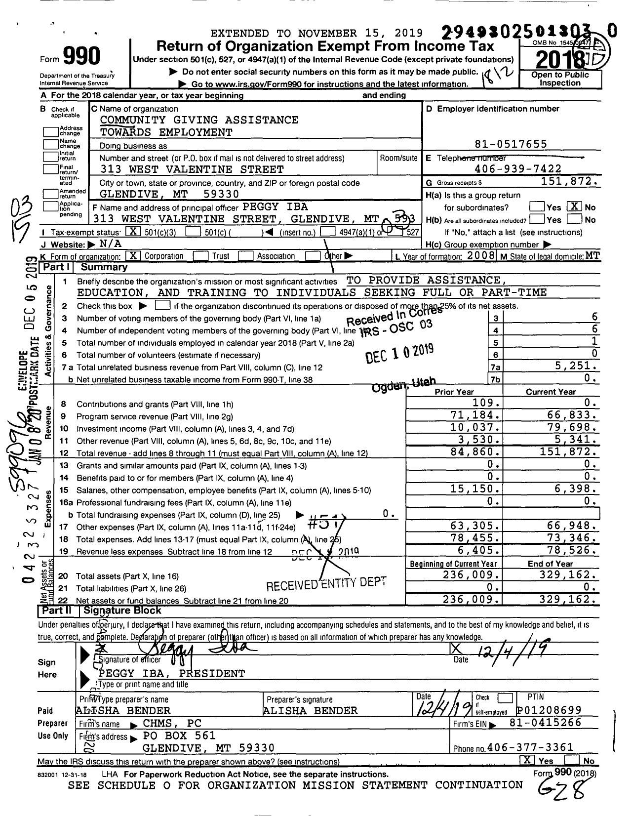 Image of first page of 2018 Form 990 for Community Giving Assistance Towards Employment