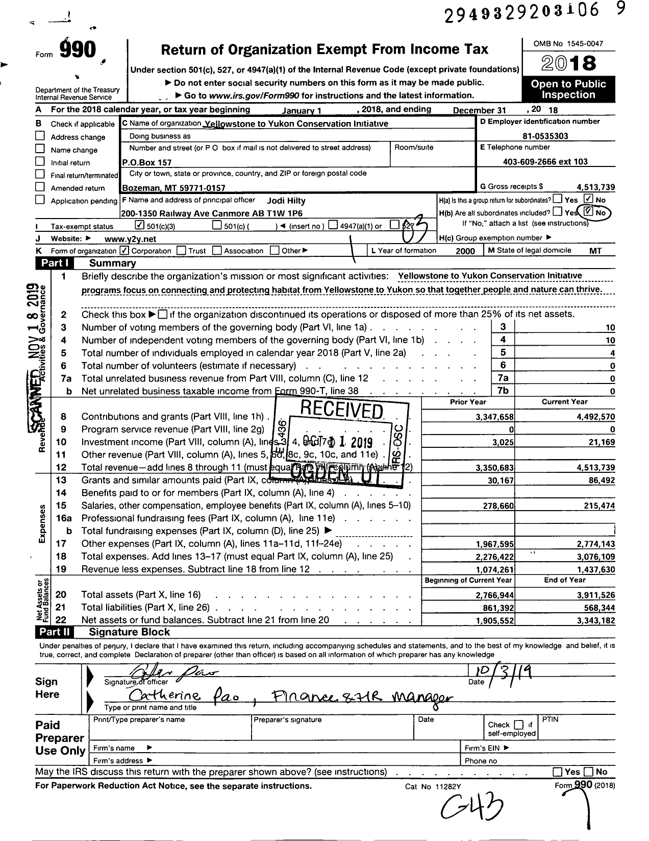 Image of first page of 2018 Form 990 for Yellowstone To Yukon