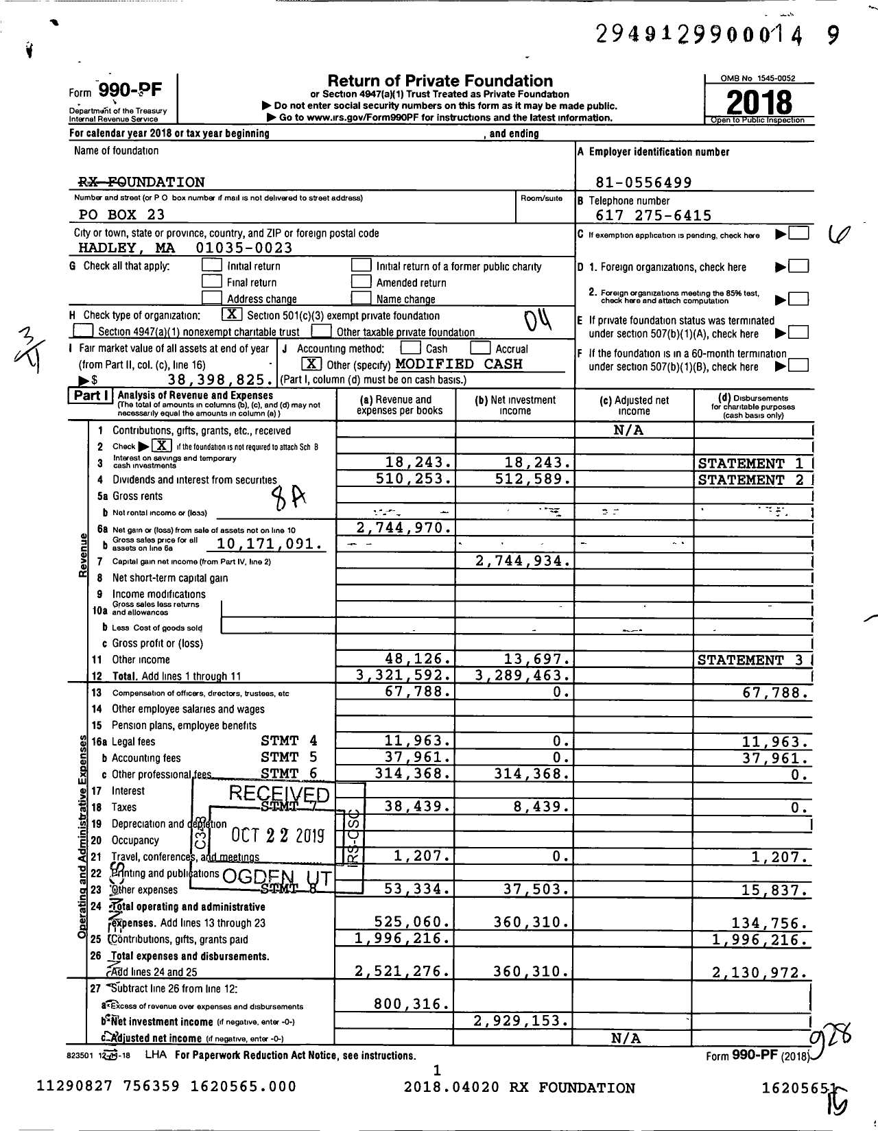 Image of first page of 2018 Form 990PF for RX Foundation