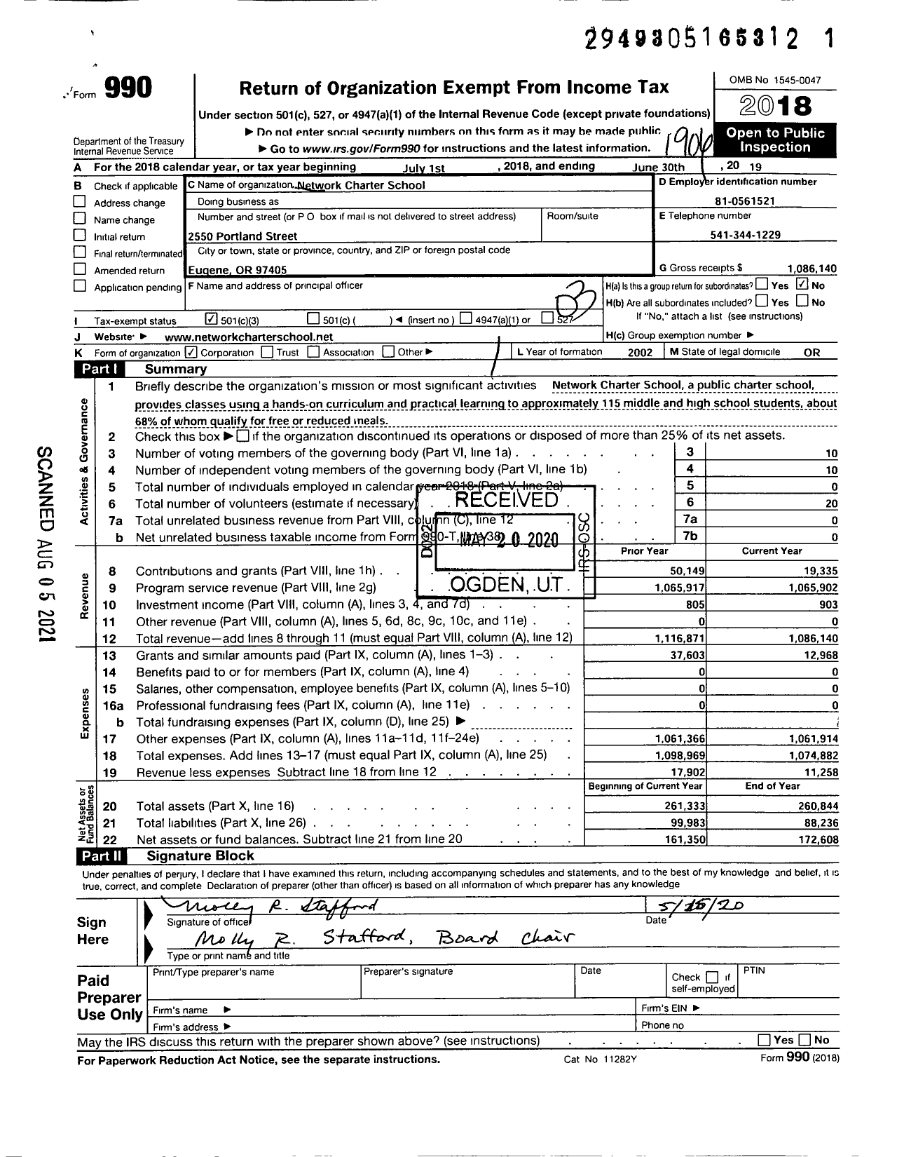 Image of first page of 2018 Form 990 for Network Charter School