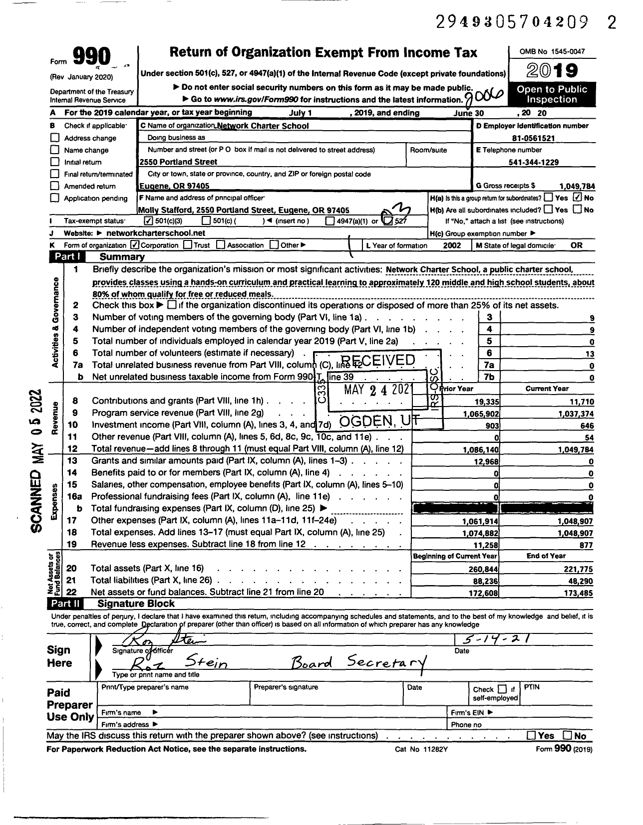 Image of first page of 2019 Form 990 for Network Charter School