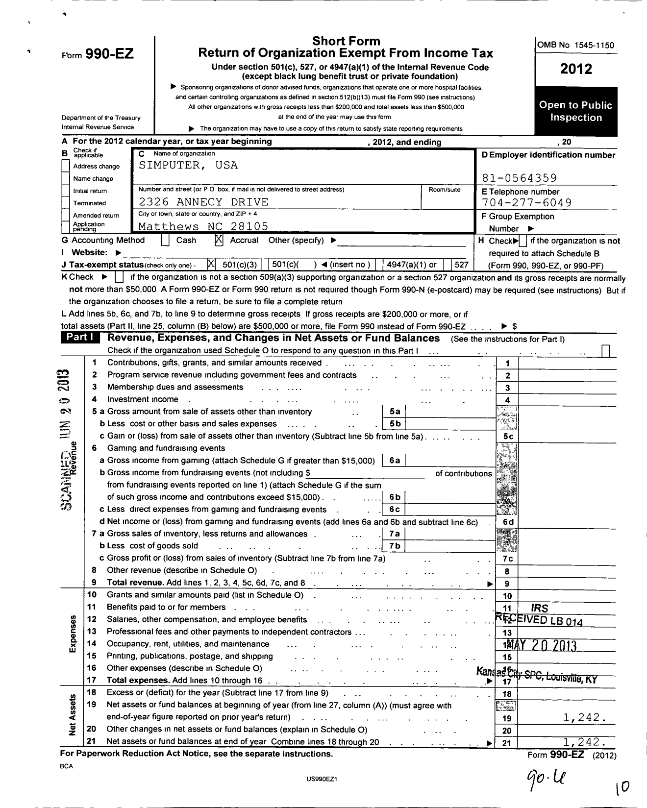 Image of first page of 2012 Form 990EZ for Youth Meditation