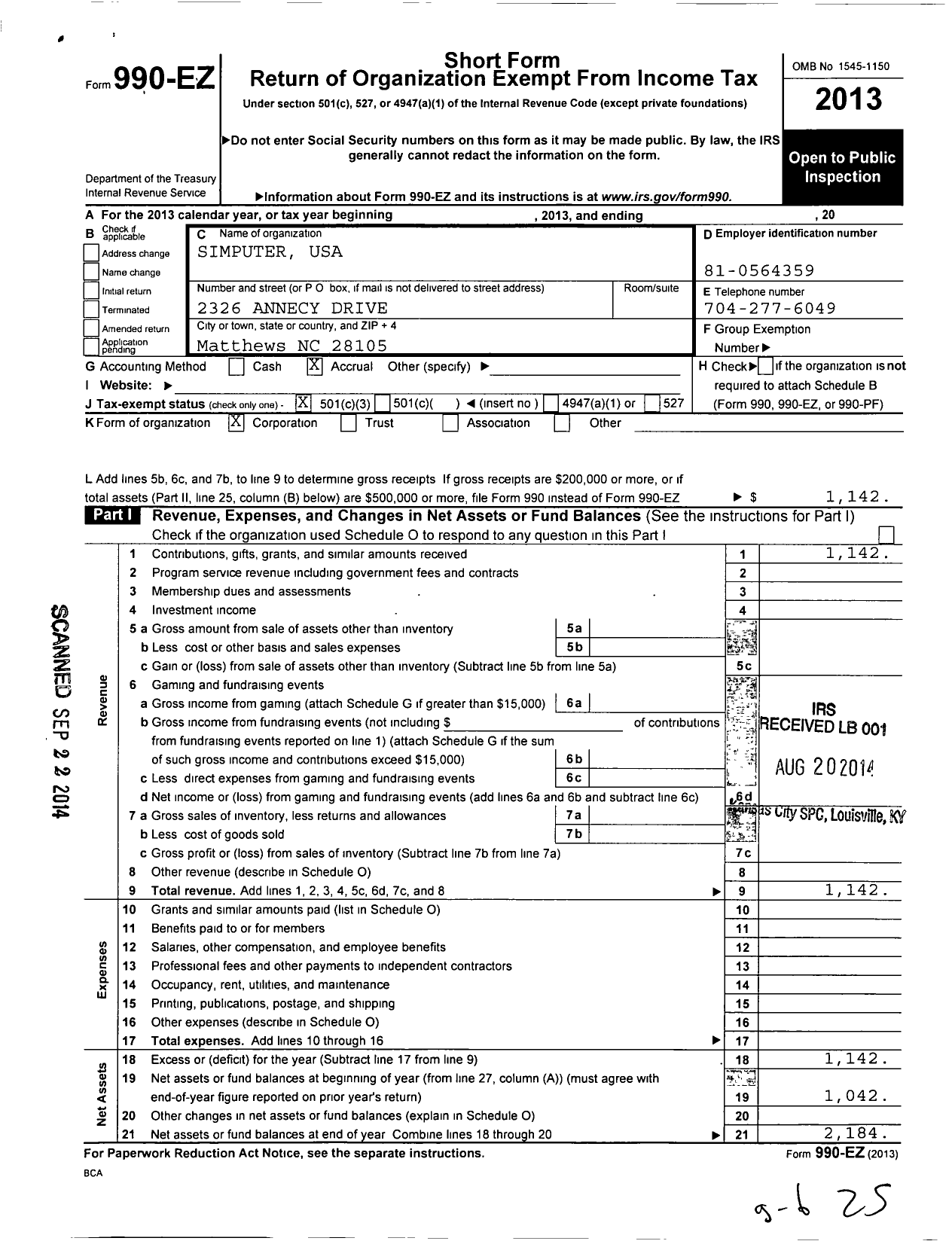 Image of first page of 2013 Form 990EZ for Youth Meditation