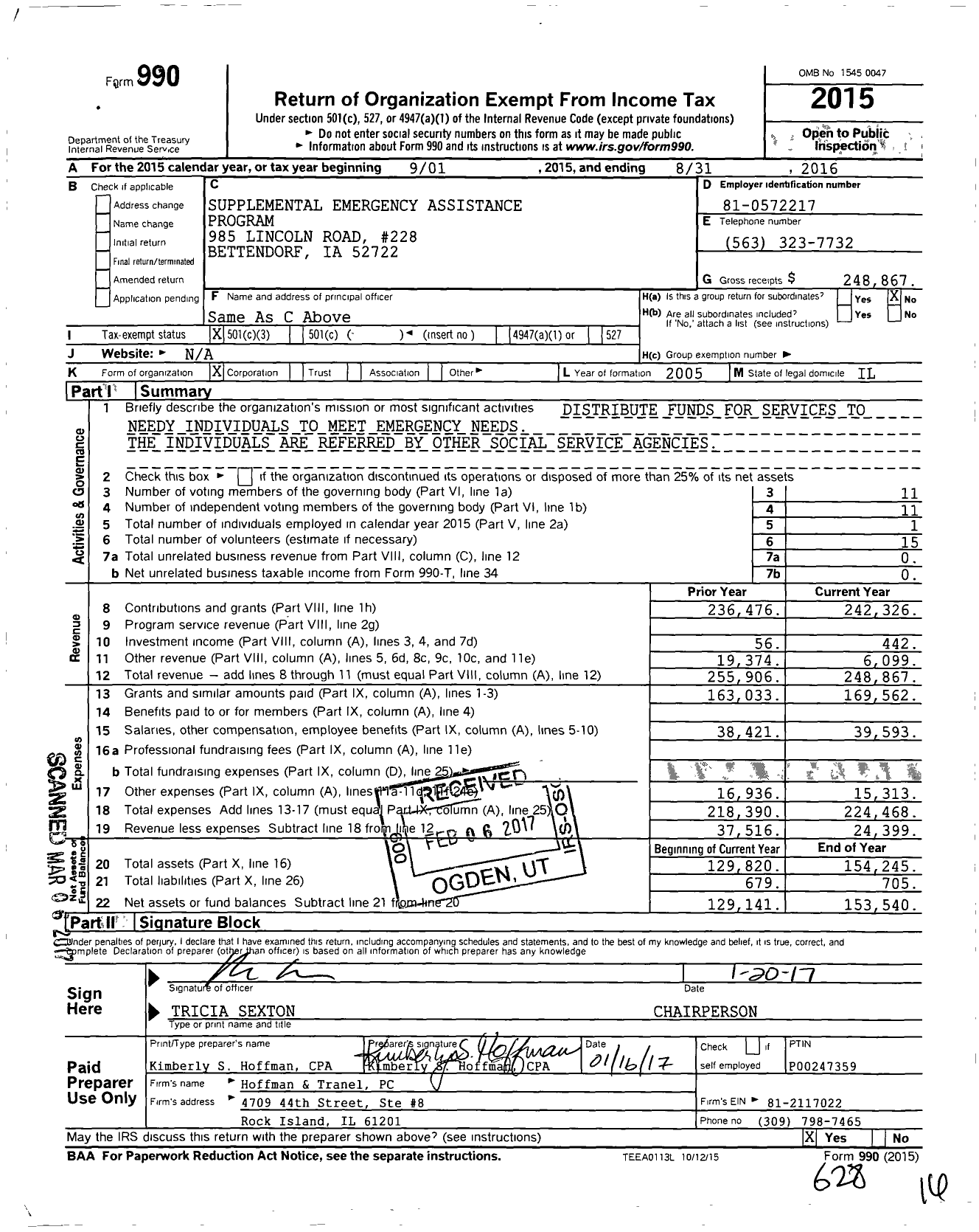 Image of first page of 2015 Form 990 for Supplemental Emergency Assistance Program (SEAP)