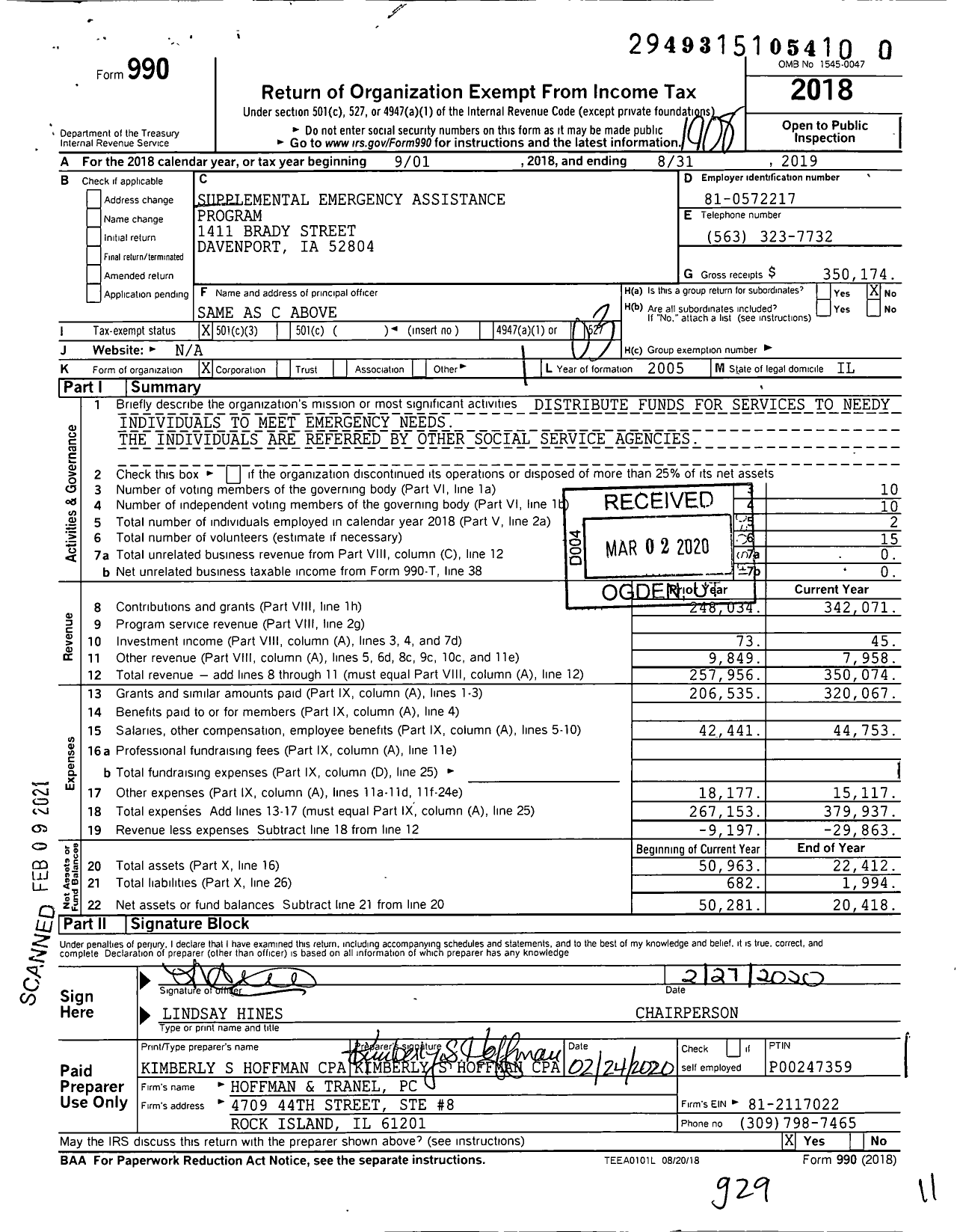 Image of first page of 2018 Form 990 for Supplemental Emergency Assistance Program (SEAP)