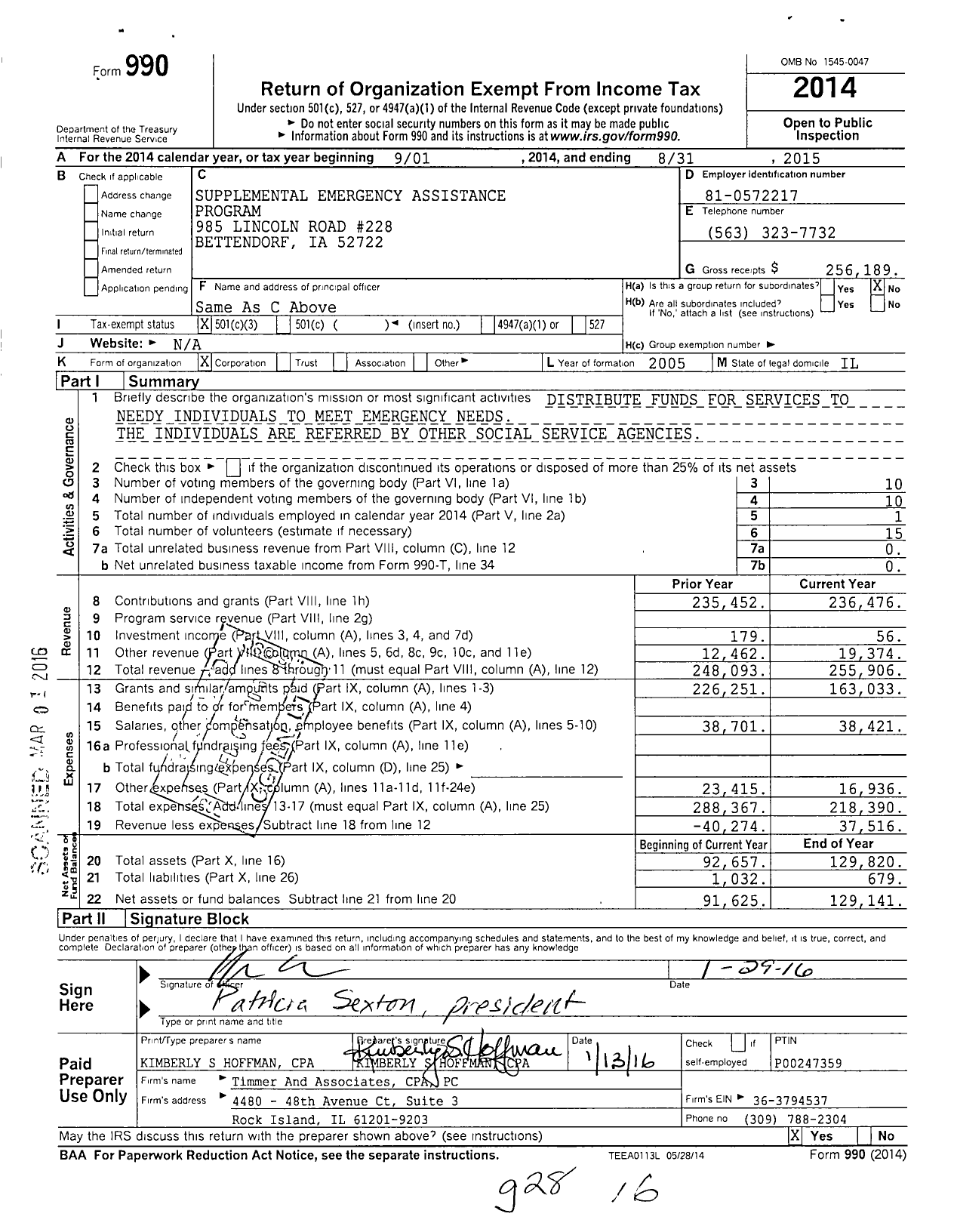 Image of first page of 2014 Form 990 for Supplemental Emergency Assistance Program (SEAP)