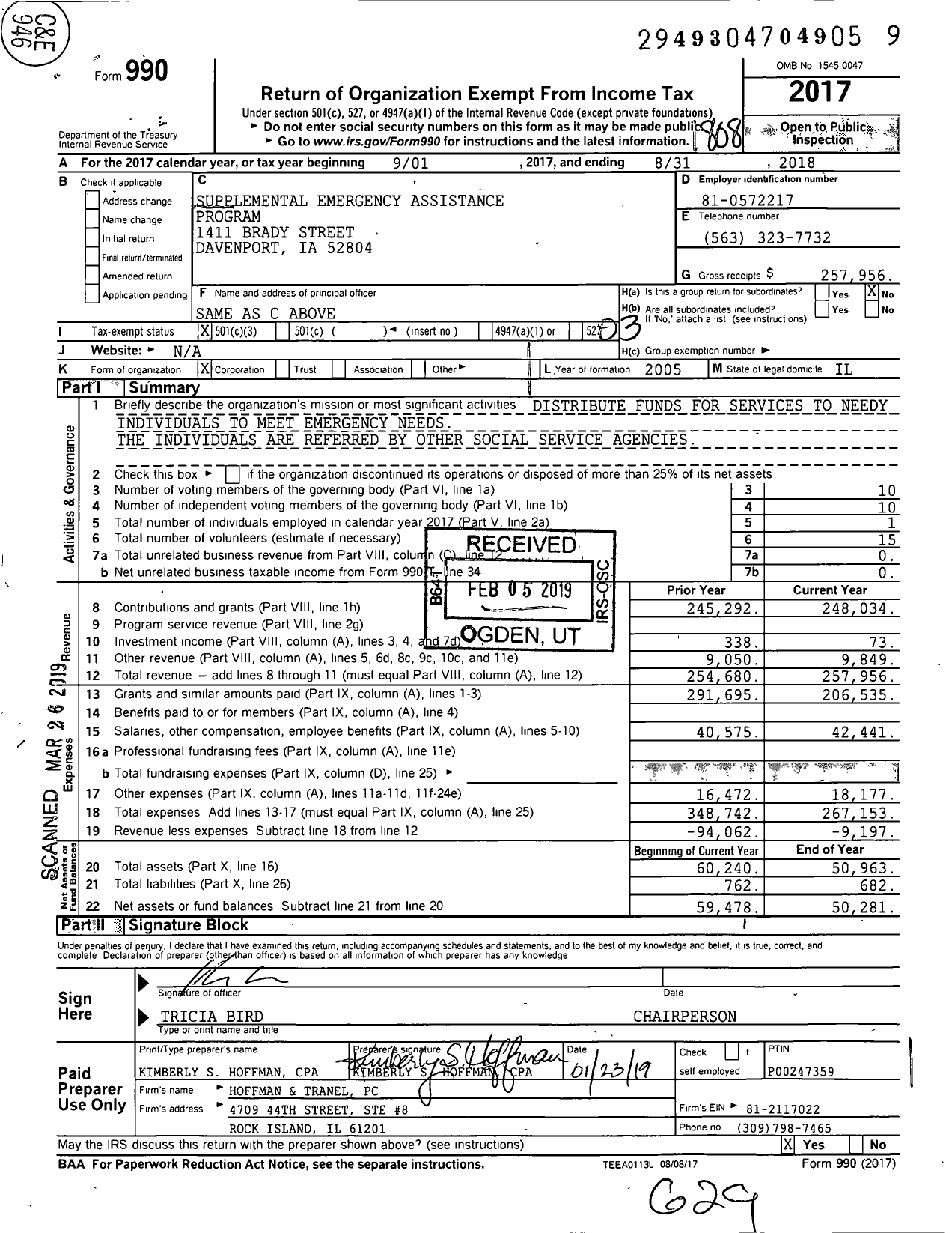 Image of first page of 2017 Form 990 for Supplemental Emergency Assistance Program (SEAP)