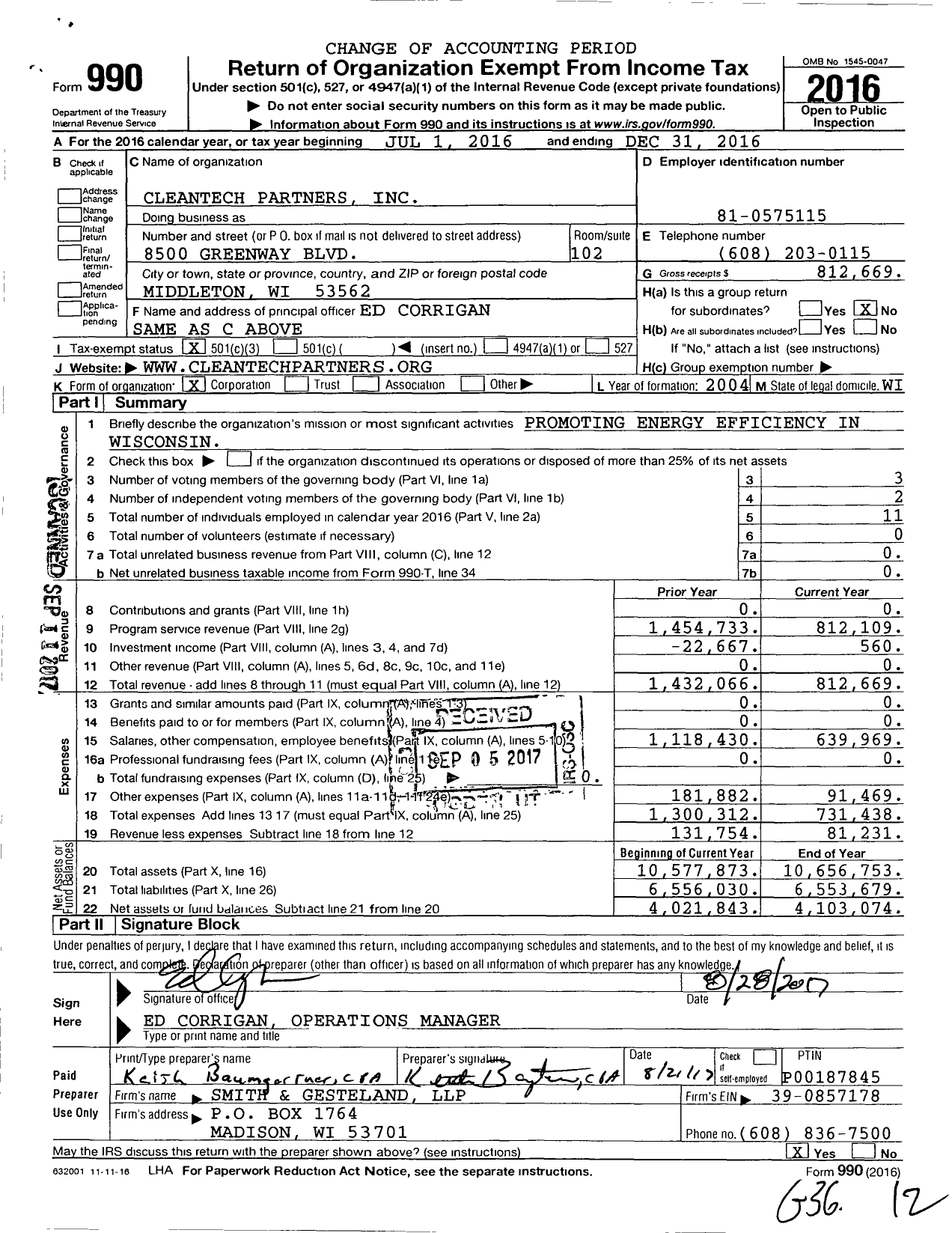 Image of first page of 2016 Form 990 for Cleantech Partners