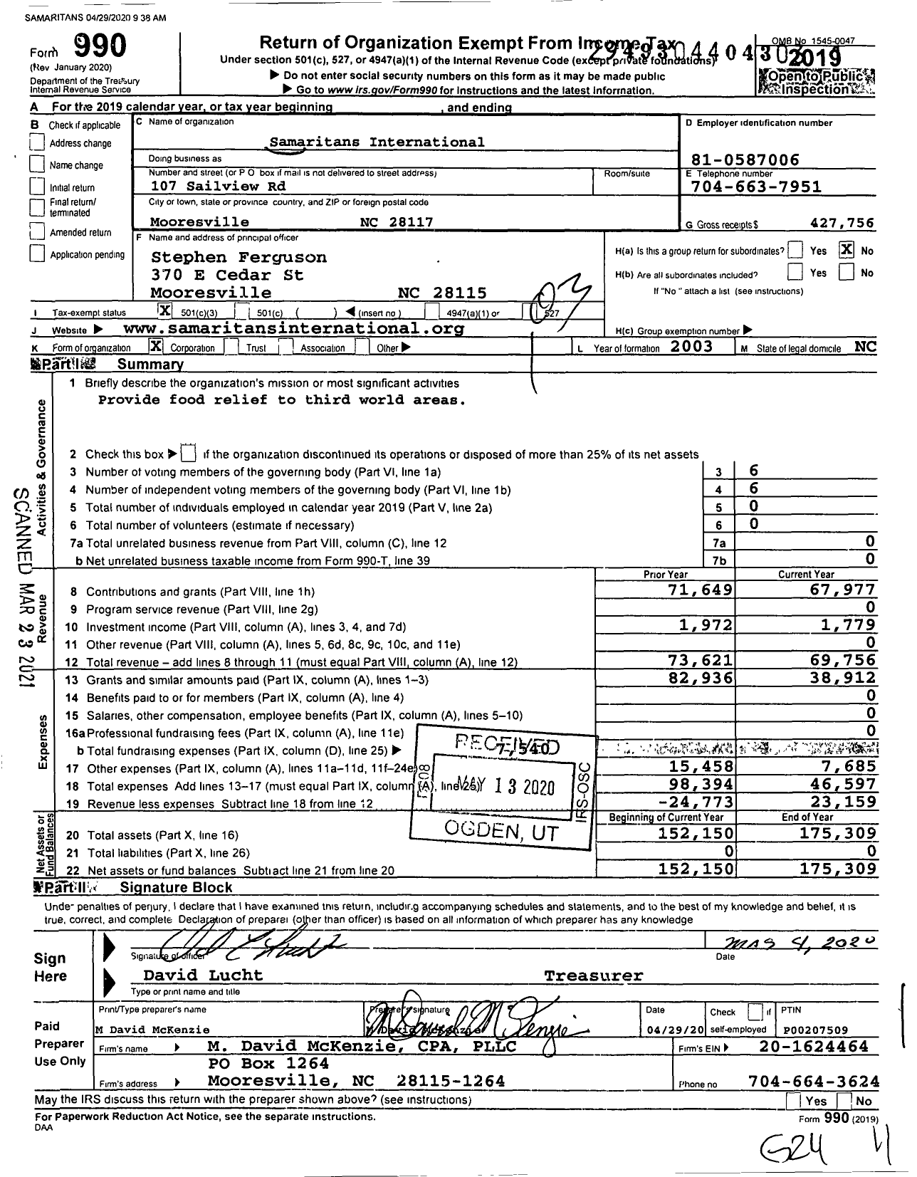 Image of first page of 2019 Form 990 for Samaritans International