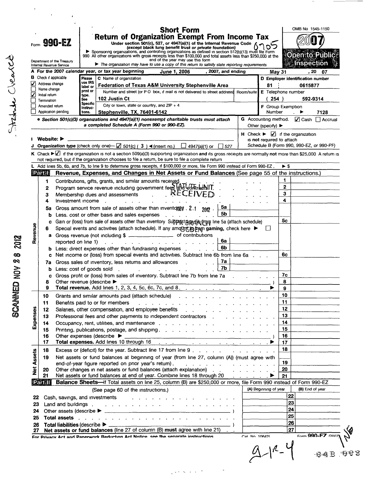 Image of first page of 2006 Form 990EZ for Federation of Texas A&m University Mothers Club / Stephenville Area